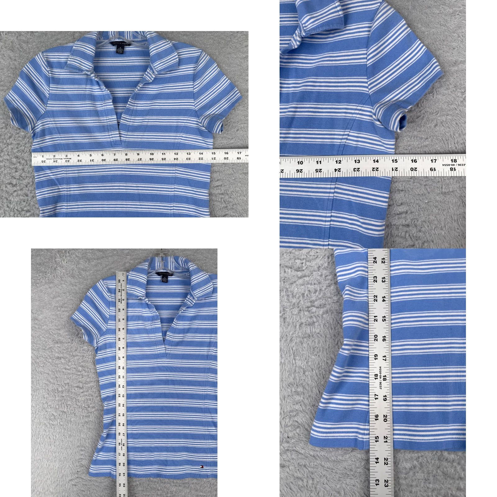 Tommy Hilfiger Tommy Hilfiger Polo Shirt Juniors Medium Blue Stripe Cotton Blend Short Sleeve Size M / US 6-8 / IT 42-44 - 8 Thumbnail