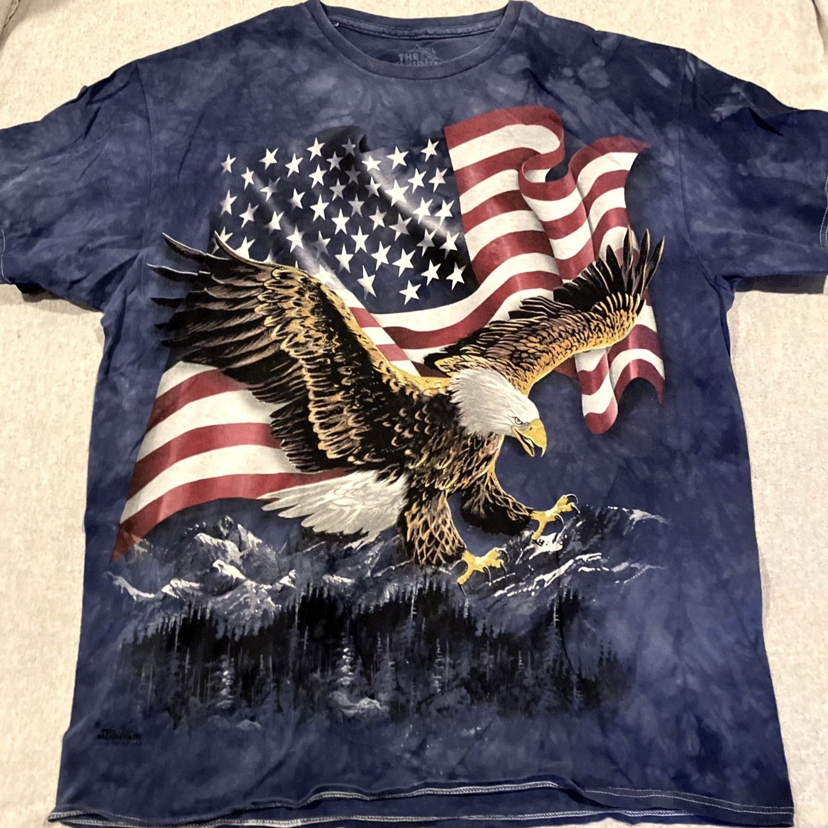 The Mountain The Mountain T-Shirt Mens L Blue Tie Dye US Flag Bald Eagle Graphic Print Crew Neck Short Sleeve Size US L / EU 52-54 / 3 - 2 Thumbnail