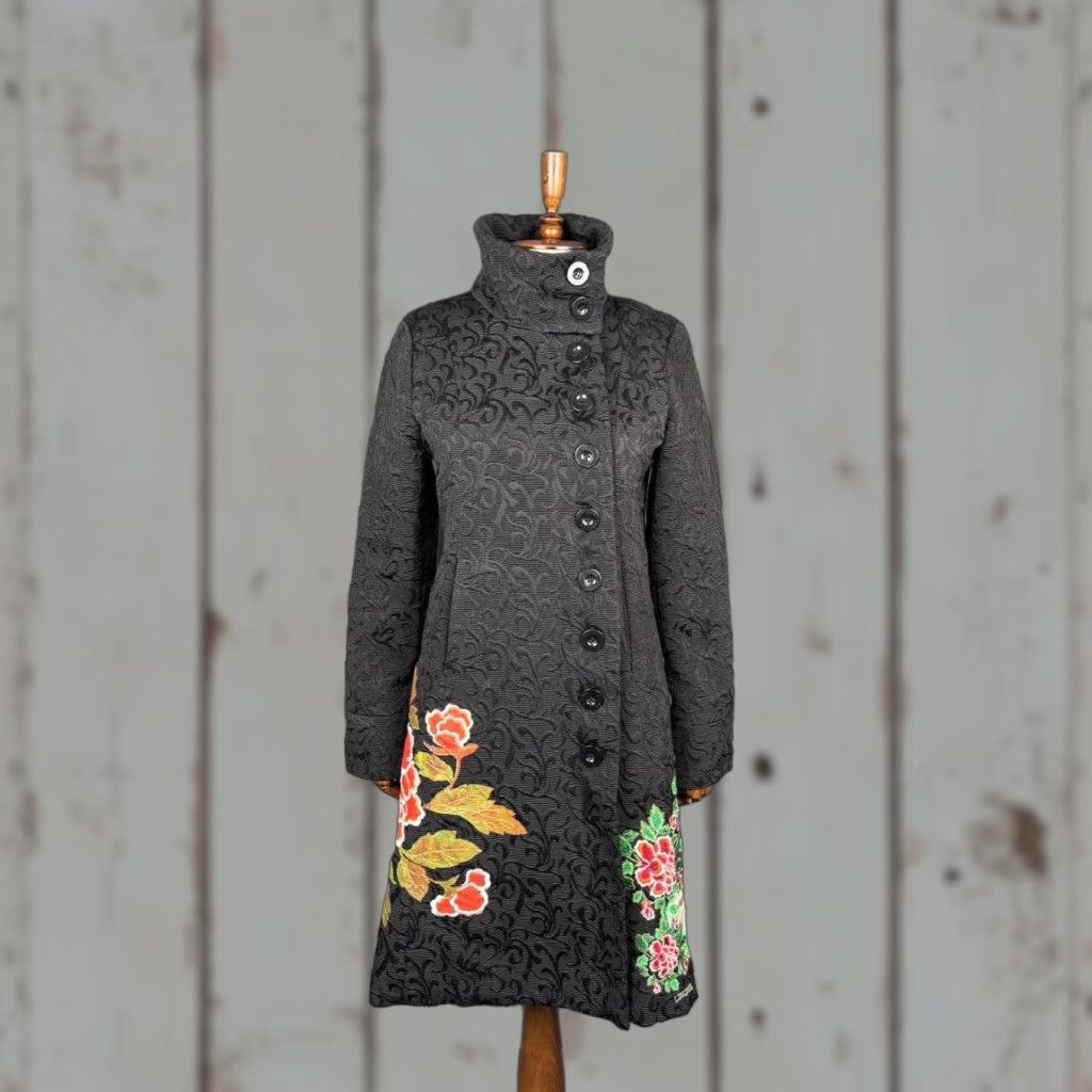 Desigual Desigual Coat Black Floral Embroidered Long Sleeve Trench 42 Womens Vintage No Size M / US 6-8 / IT 42-44 - 1 Thumbnail