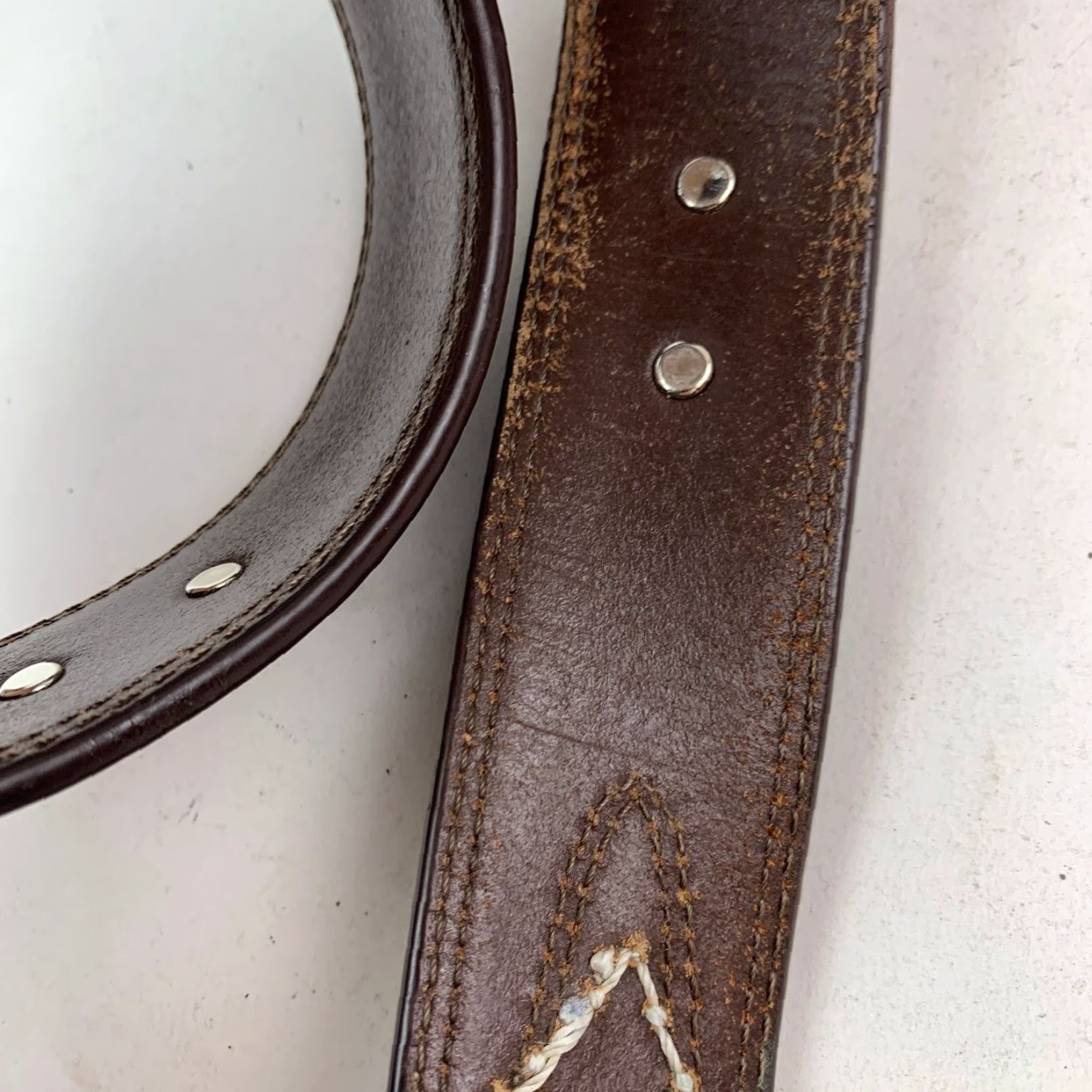 Vintage Men's Belt Camouflage DeEr Concho Buckle Genuine Leather Camo Canvas Overlay 36 Brown Green Tan Vintage No Size 36 - 7 Thumbnail