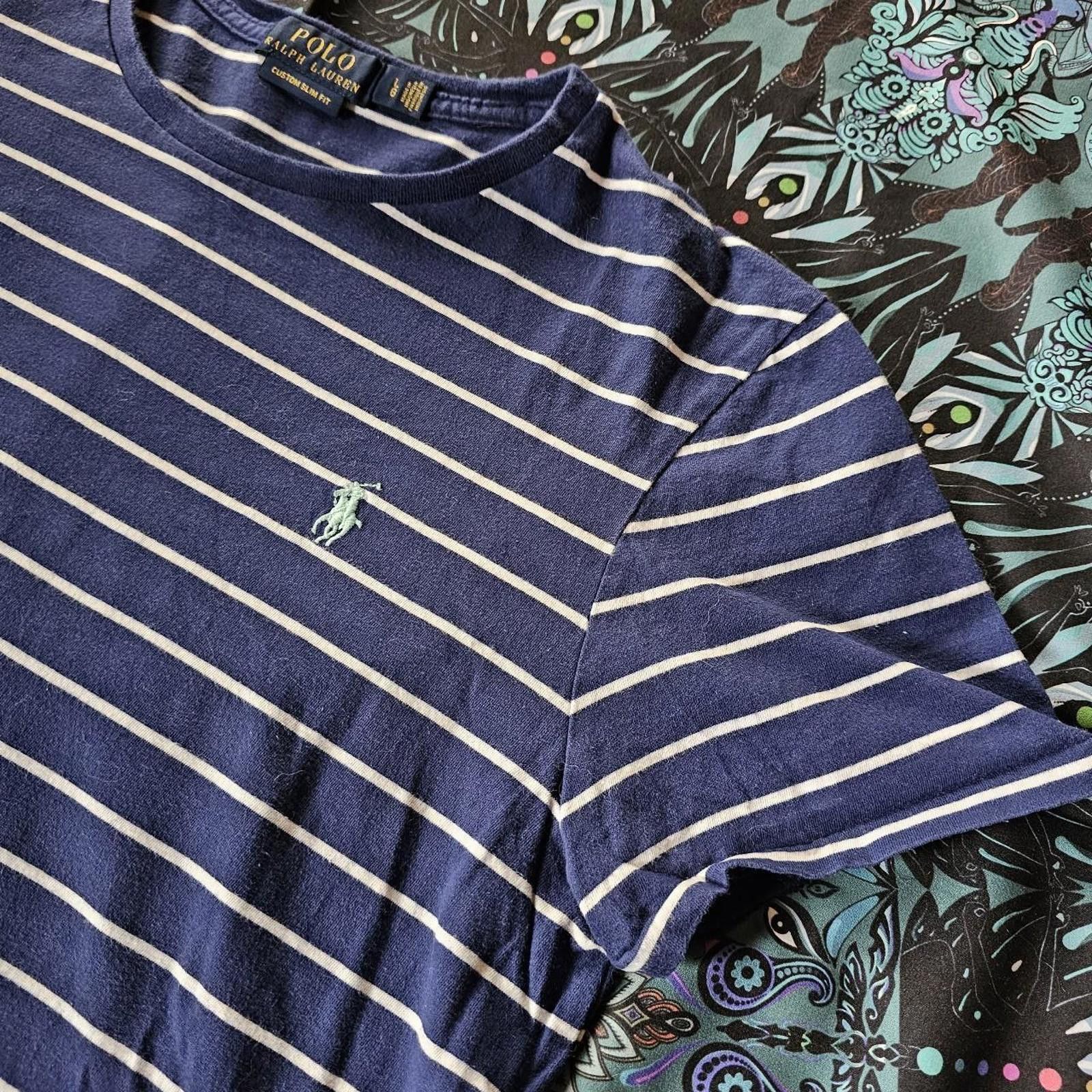 Polo Ralph Lauren Polo Ralph Lauren Women's White and Navy Tshirt Size ONE SIZE - 1 Thumbnail