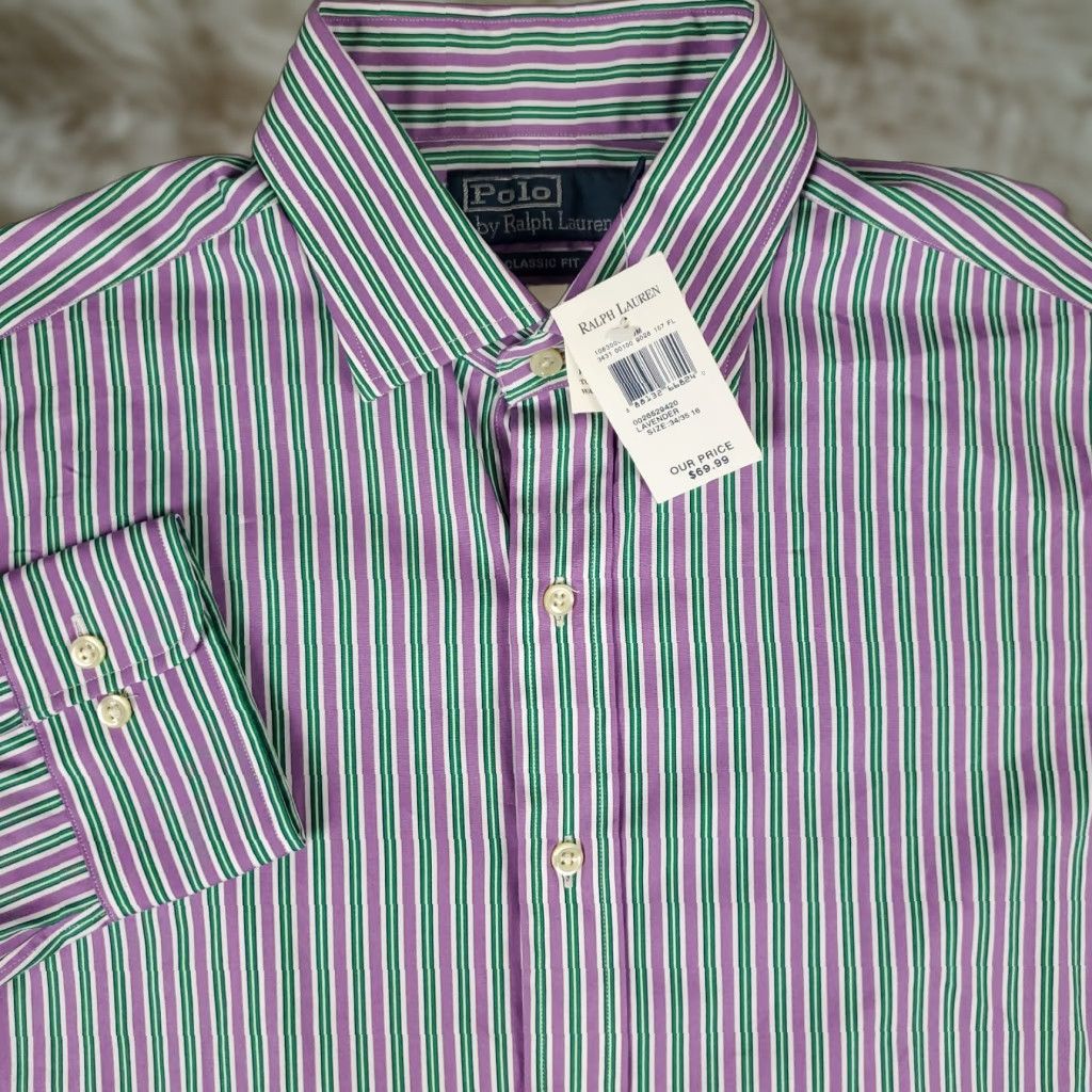 Ralph Lauren Ralph Lauren Shirt Mens 16 Purple Striped Classic Fit Dress Button Up Size 42R - 1 Thumbnail