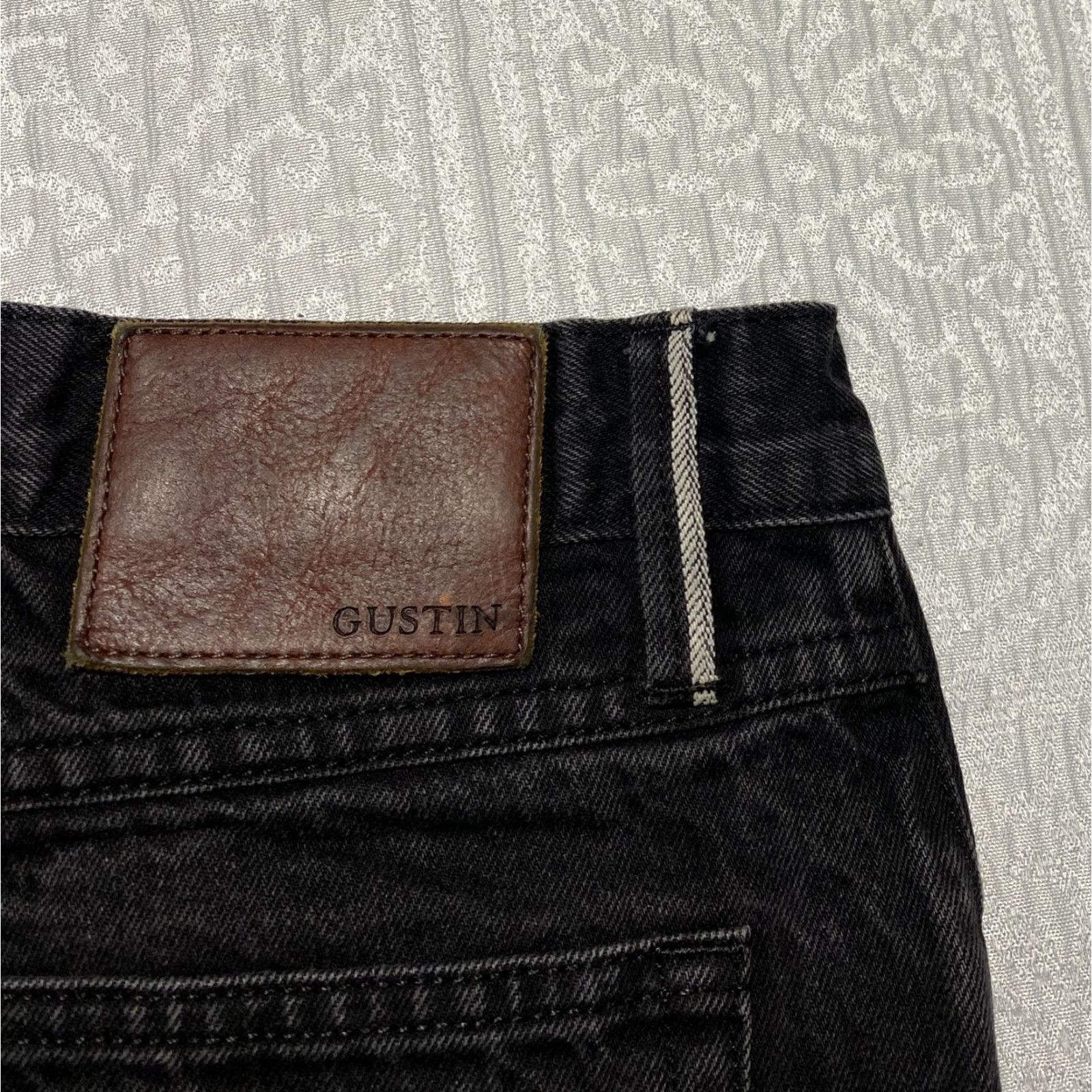 Gustin Gustin Jeans Men’s 33x35 Black Skinny Selvedge Raw Denim Button Fly USA Jeans Size US 33 - 6 Thumbnail
