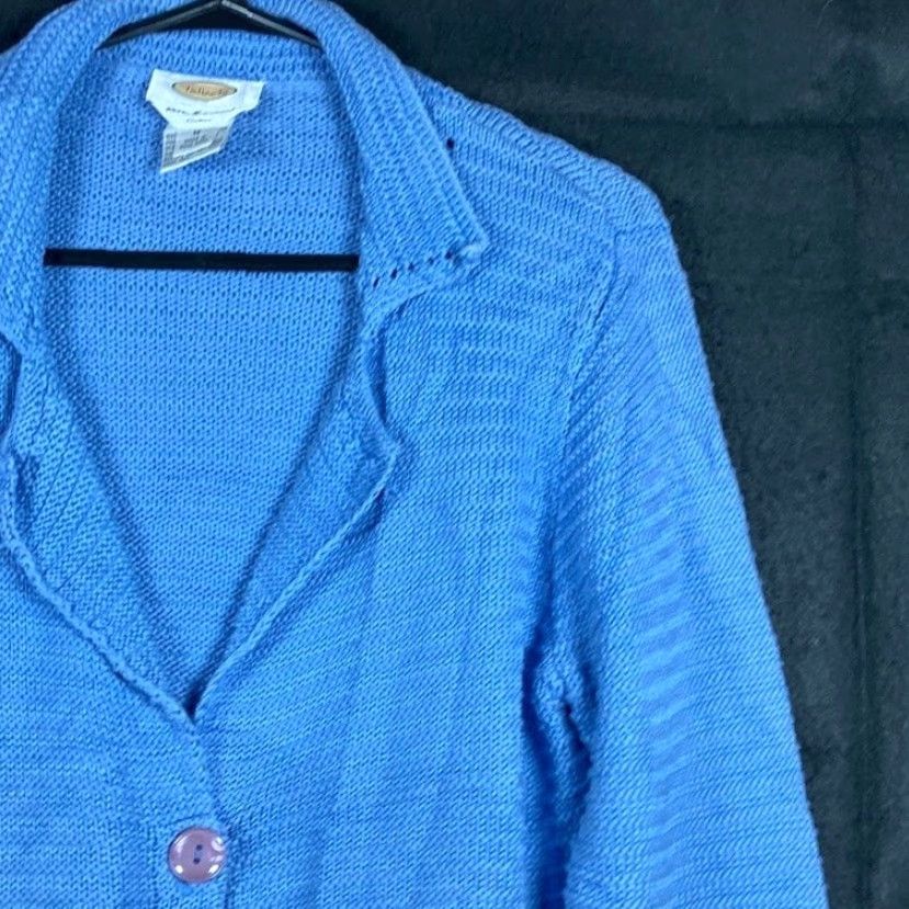 Talbots Talbots Womens Sweater Blue Collared Button Up 100% Mercerized Cotton Medium Cardigan V-Neck Knit Solid Long Sleeve Regular Fit Womens Size M / US 6-8 / IT 42-44 - 5 Thumbnail