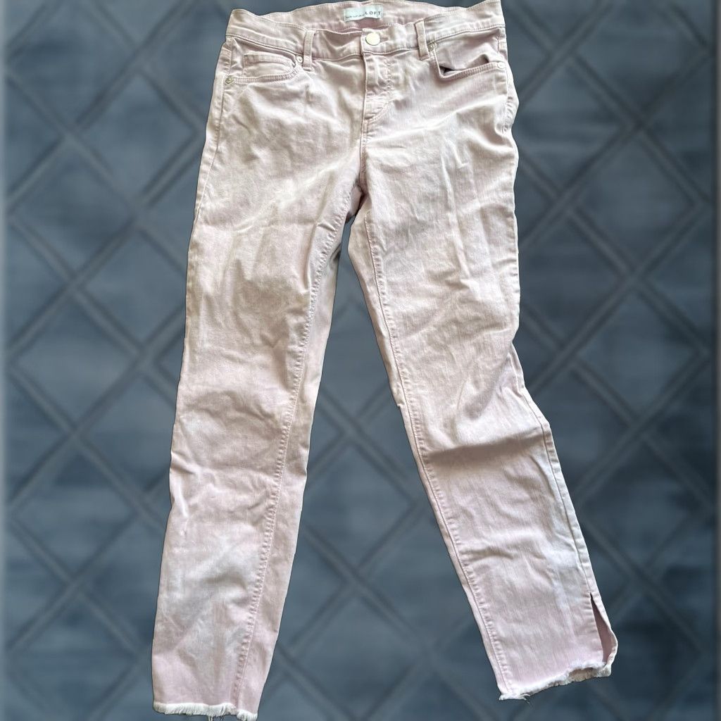 Ann Taylor Ann Taylor Loft Jeans Women 4 Pink Denim 5-Pocket Zipper Button Fringe Skinny Mid Rise Inseam 26 Womens Size 27" / US 4 / IT 40 - 1 Thumbnail