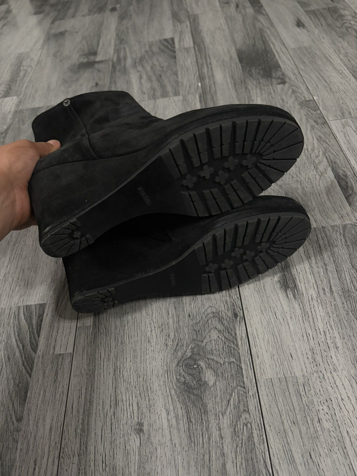 Prada Prada Linea Rossa Black Suede Wedge Ankle Booties Size US 11 / IT 41 - 11 Thumbnail