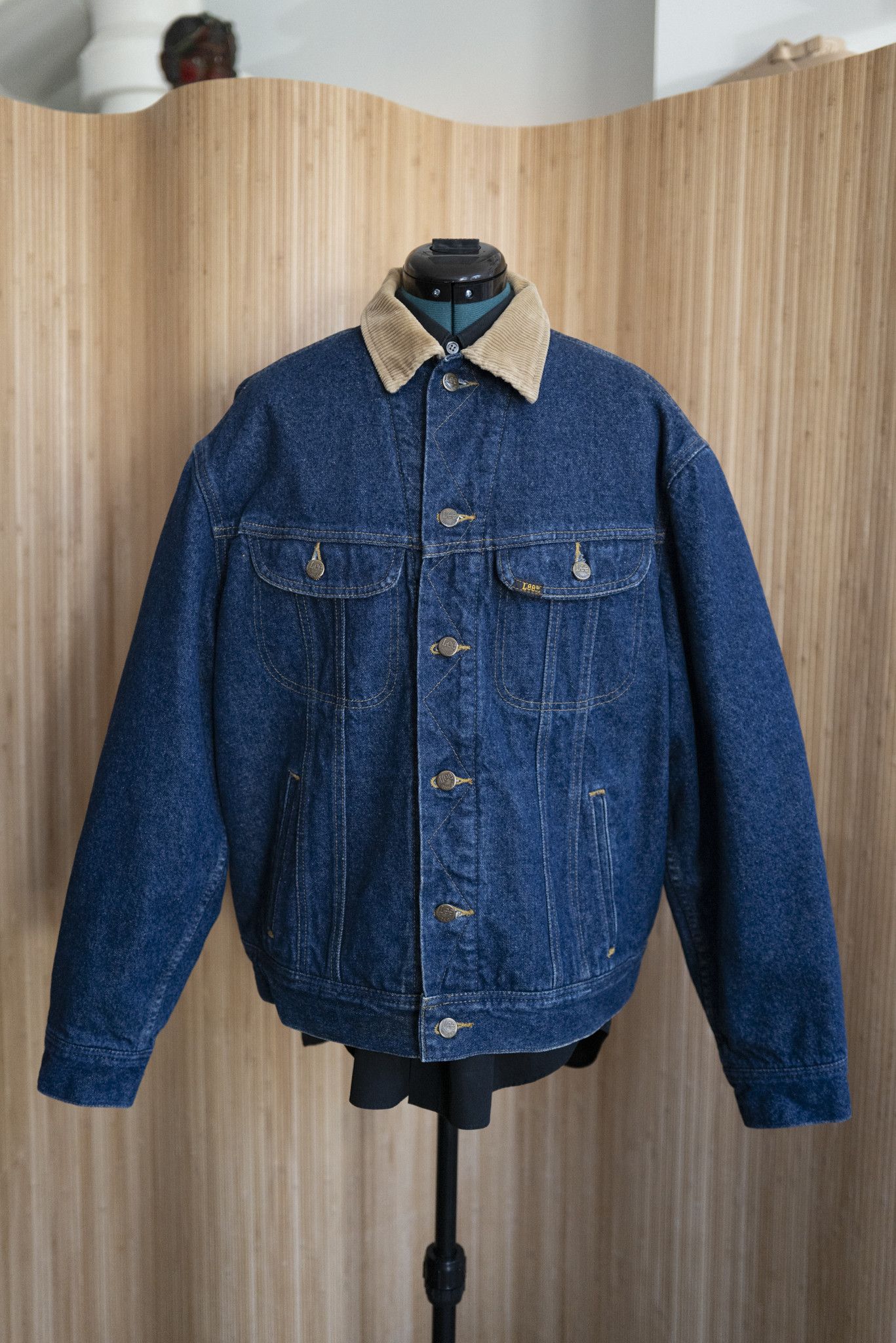 image of Lee Storm Rider Dark Denim Jacket With Corduroy Collar, Men's (Size Large)