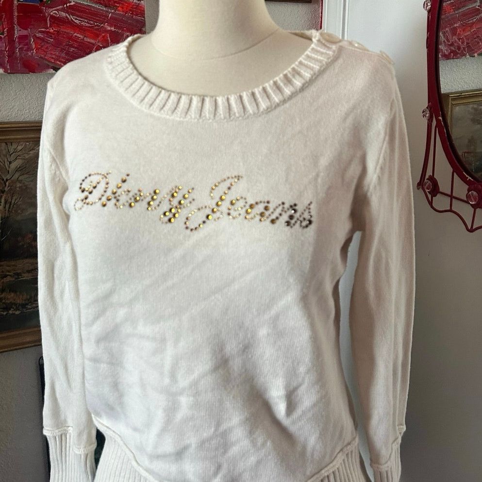 DKNY dkny jeans bedazzled white long sleeve sweater vintage y2k Size L / US 10 / IT 46 - 2 Thumbnail