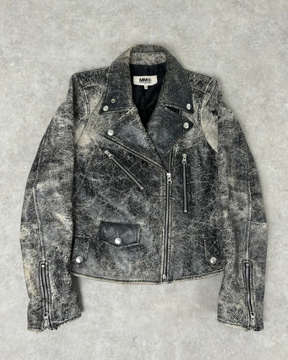 Maison Margiela AW2016 Margiela MM6 crack-effect leather biker jacket. Size S / US 4 / IT 40 - 1 Thumbnail
