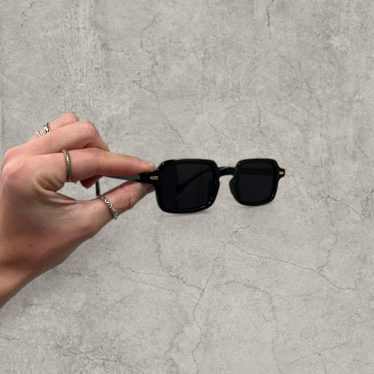 Japanese Brand UV400 square sunglasses in black with black lens. One size. Size ONE SIZE - 1 Thumbnail