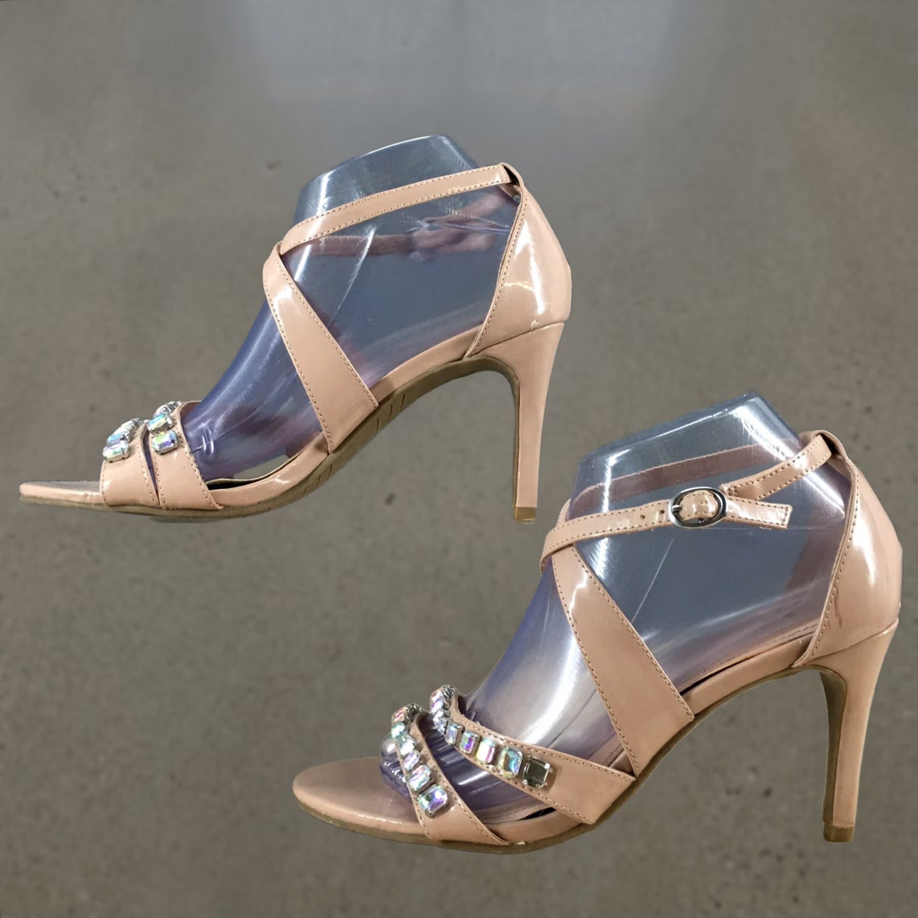 Kenneth Cole KENNETH COLE REACTION Heels Womens 8 M Pin Party Studded Ankle Strappy Beige - High Heel Stiletto Party Casual Shoes Size US 8 / IT 38 - 1 Thumbnail