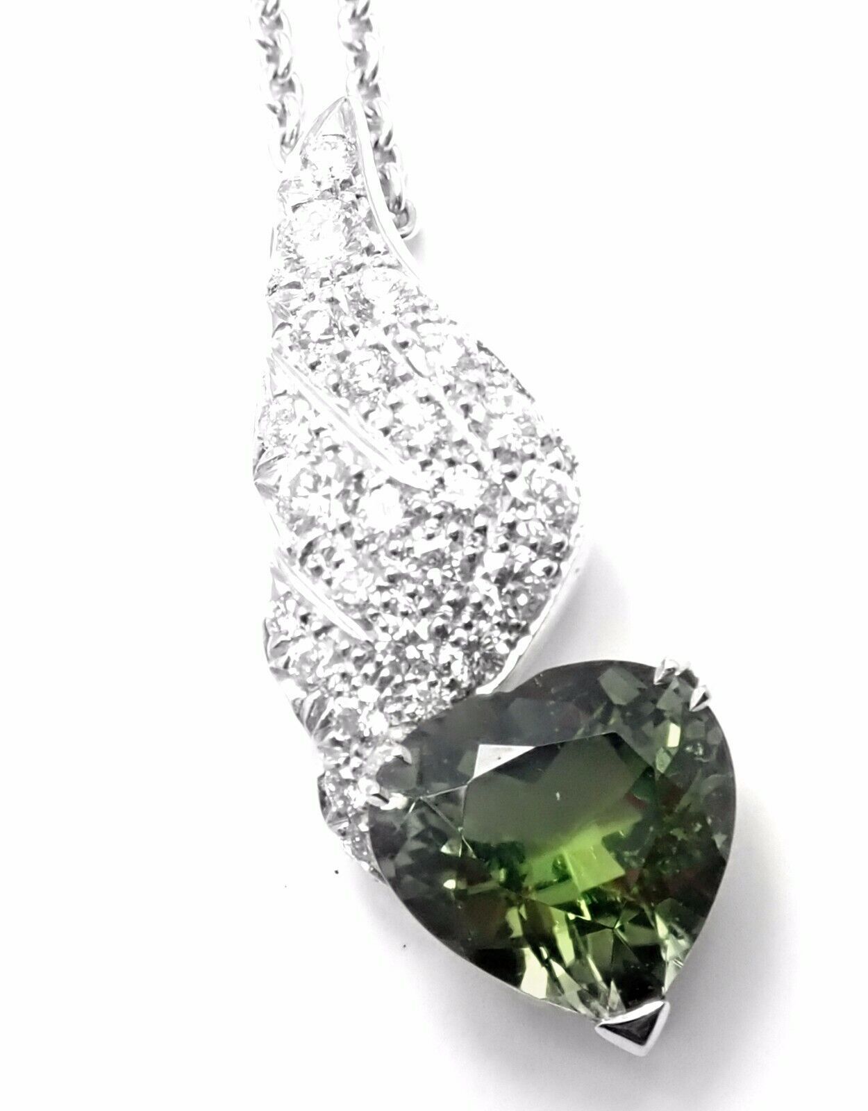 image of Piaget 18K White Gold Diamond Peridot Heart Pendant Necklace, Women's