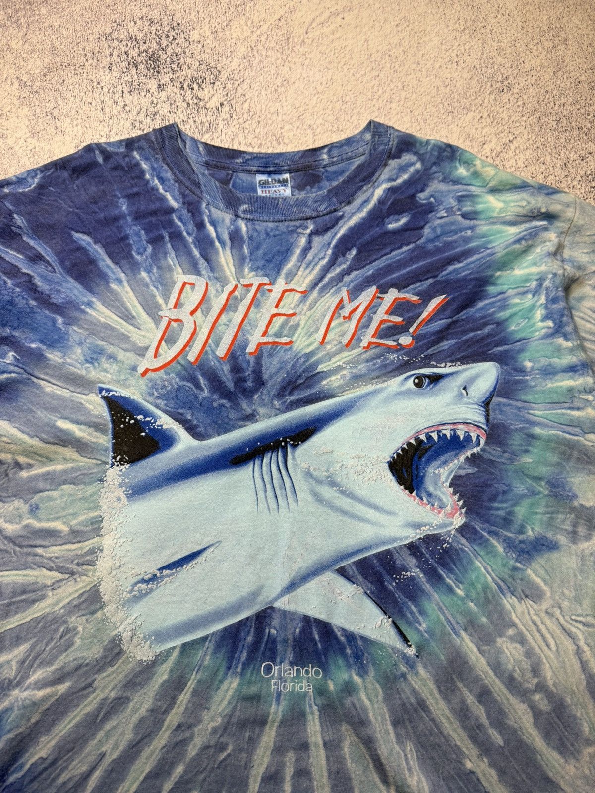 Vintage Vintsge Shark Bite Me Tie Dye Graphic T-Shirt Puff Print All Size US XL / EU 56 / 4 - 8 Thumbnail