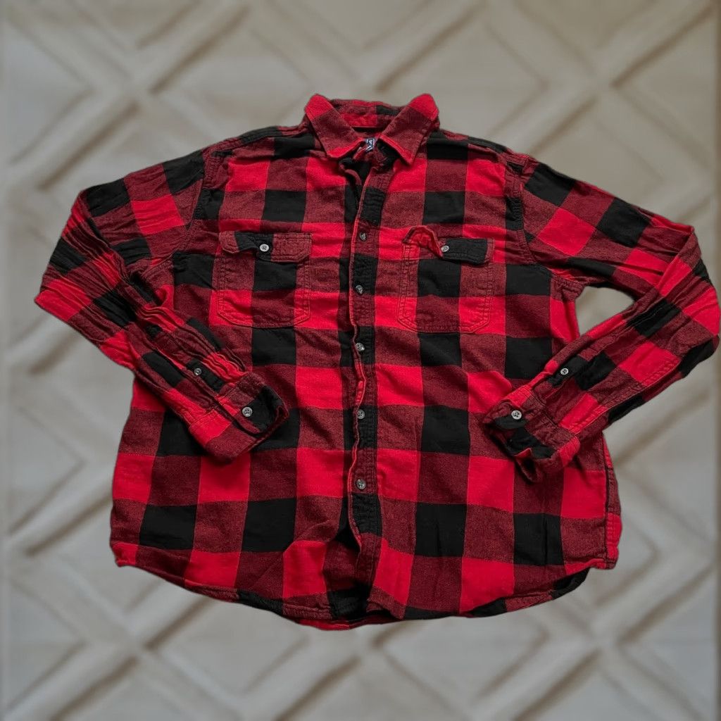 George George Flannel Shirt Mens Large Red Black Plaid Long Sleeve Cotton Casual Top Size US L / EU 52-54 / 3 - 1 Thumbnail
