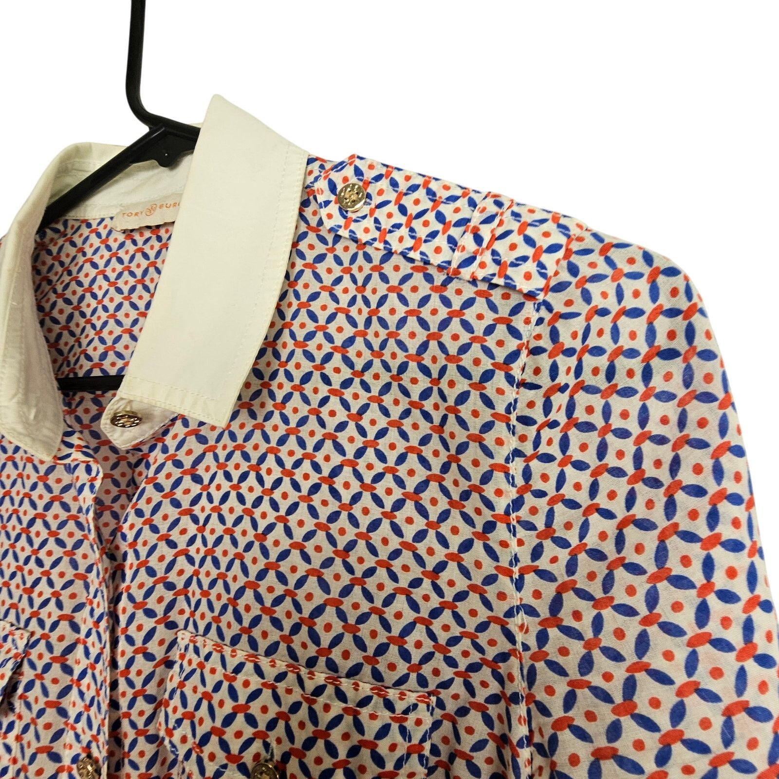 Tory Burch Tory Burch Brigitte Contrast Trim Blouse Old Money Quiet Lux Size S / US 4 / IT 40 - 6 Thumbnail