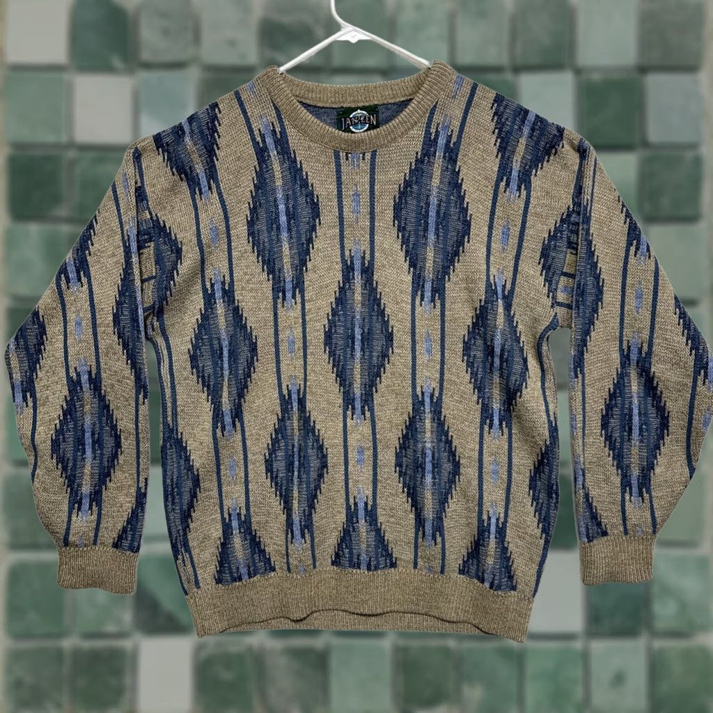 Jantzen VINTAGE Jantzen Sweater Pullover Crewneck Kn it's Beige Cotton Blend Aztec Knit Tall Large Mens Big & Tall Crew Neck Pullover Sweater Mens Size US L / EU 52-54 / 3 - 1 Thumbnail
