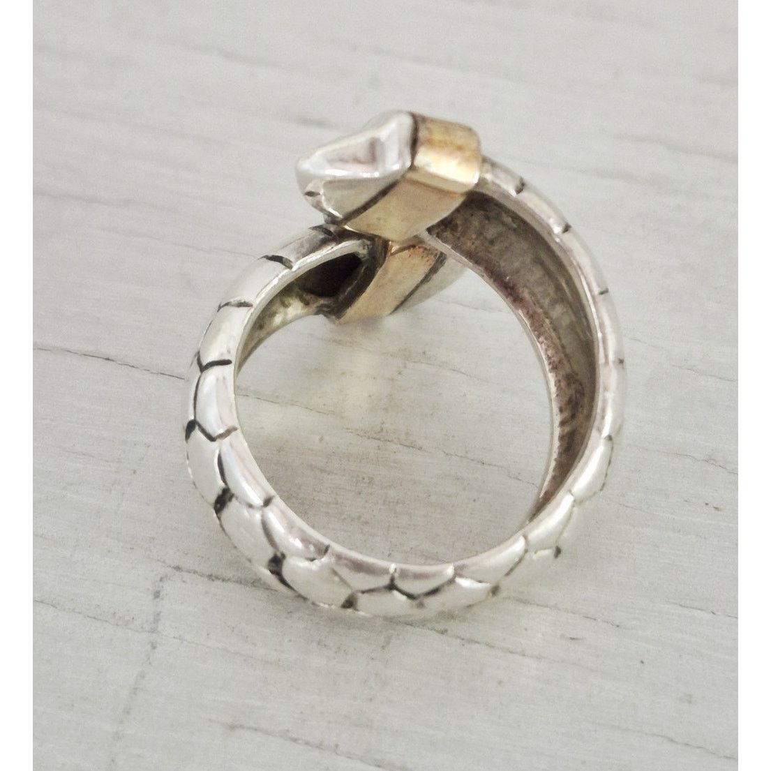 Other Vintage Sterling Silver 14K Gold Pebble Bypass Ring Size ONE SIZE - 3 Thumbnail