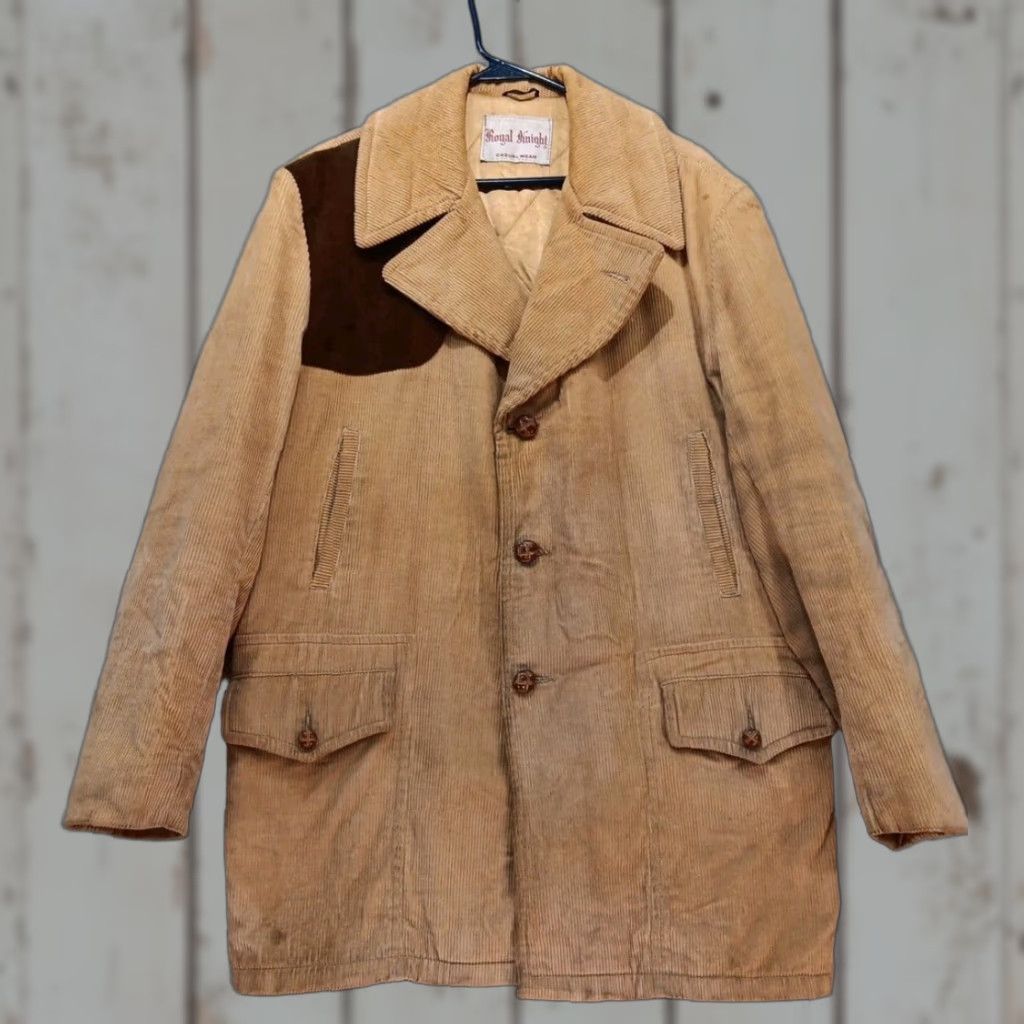 Vintage VTG Royal Knight Barn Chore Jacket Mens 42 Beige Corduroy Patches Buttoned Lined Pockets Read # Size US XS / EU 42 / 0 - 1 Thumbnail