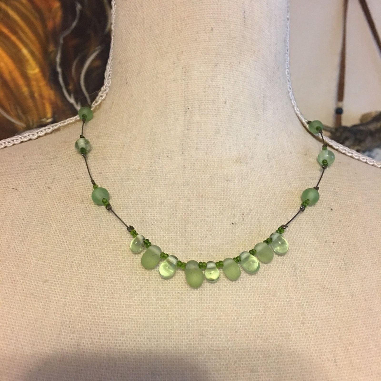Vintage Vintage green glass bead 18” necklace Size ONE SIZE - 2 Thumbnail