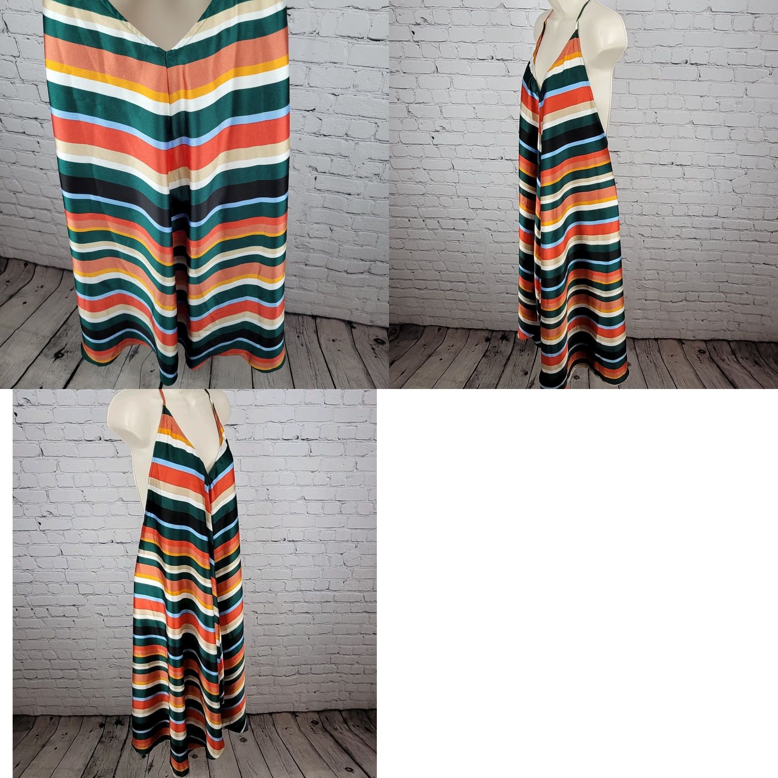 Lulus Lulus Multicolor Striped Silky Satin V-Neck Halter Tie Backless Dress Medium M Size M / US 6-8 / IT 42-44 - 8 Thumbnail