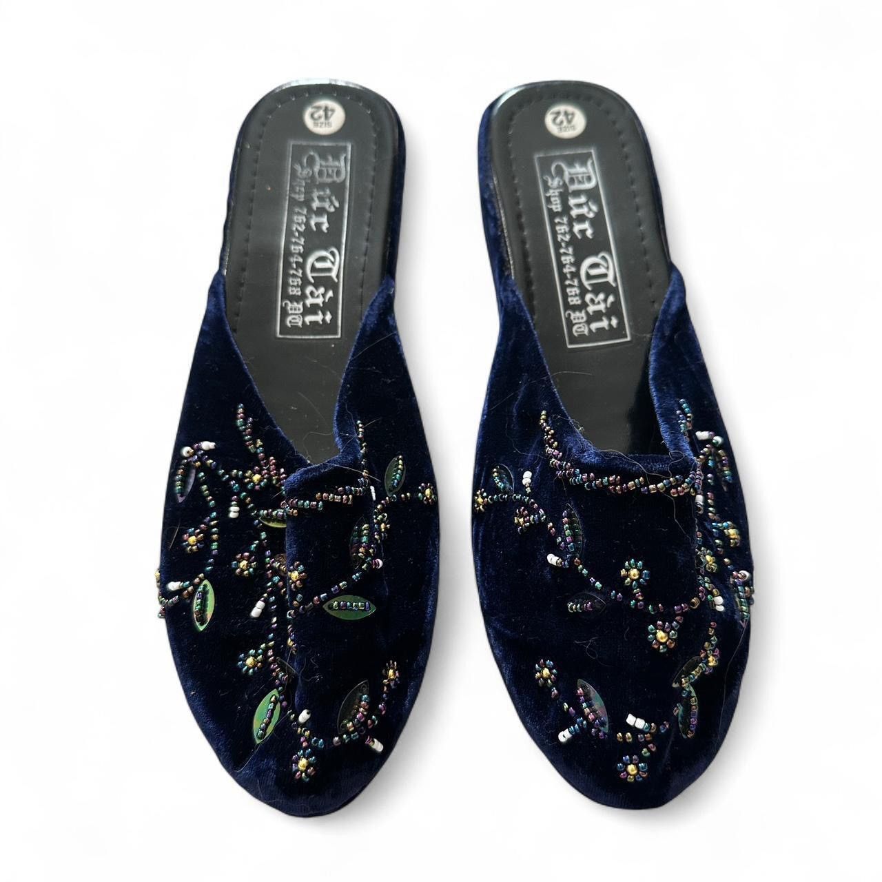 Other Women’s Blue velvety beaded mules Slip On Shoes Size US 7 / IT 37 - 1 Thumbnail