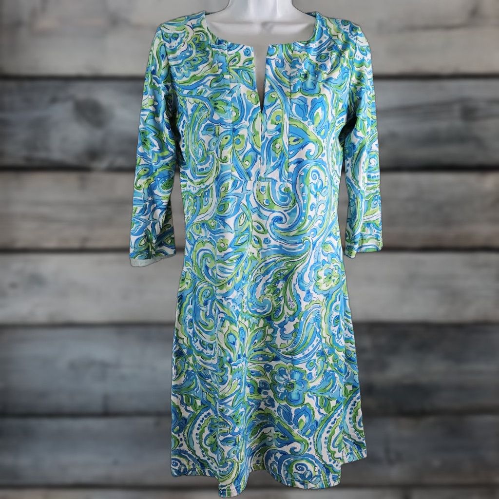 Vintage Barbara Gerwit Womens Dress XS 3/4 Sleeve Floral Blue Green Shift Size XS / US 0-2 / IT 36-38 - 1 Thumbnail