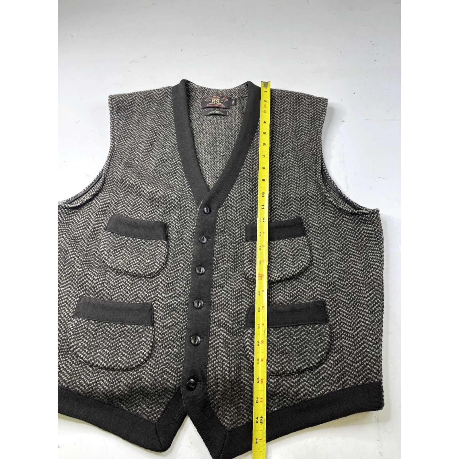 Ralph Lauren VINTAGE Ralph Lauren RRL Double RL Sweater Vest Mens XL Herringbone Wool Button Up Brown Wool Knit Pockets Size US XL / EU 56 / 4 - 4 Thumbnail