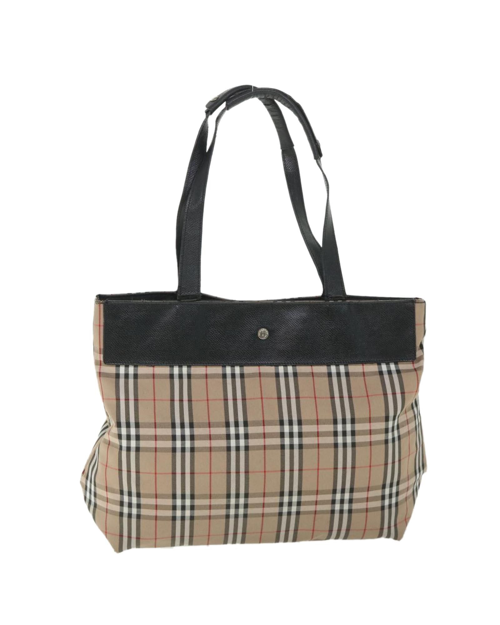 image of Burberry Beige Nylon Tote Bag With Nova Check Pattern, Women's