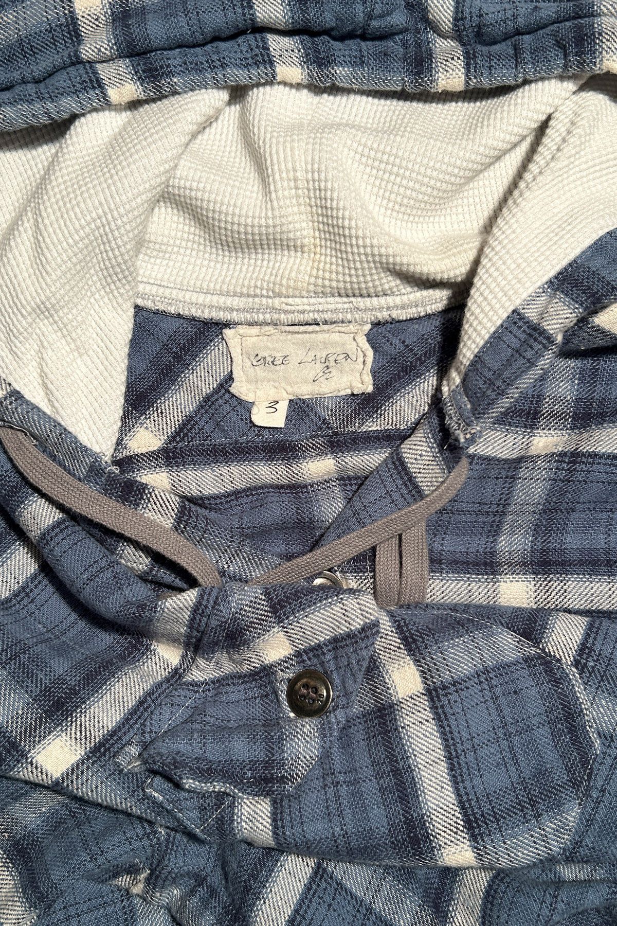 GREG LAUREN BUTTON UP BOXY PLAID JACKET W/ HOOD