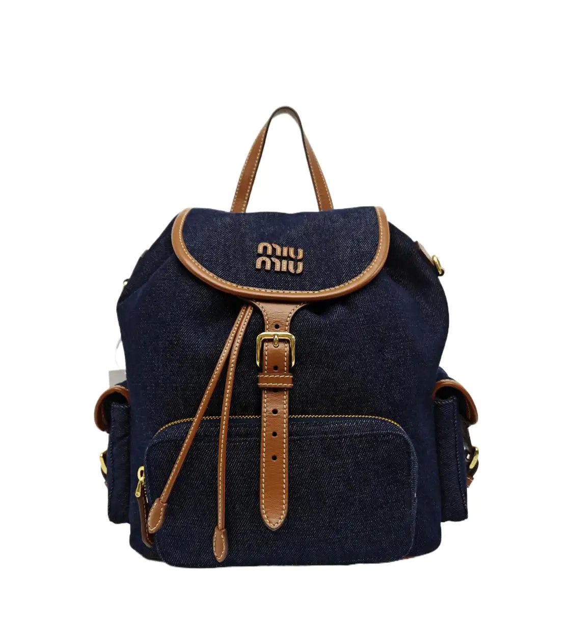 Miu Blue Denim Backpack Gold Hardware, Women's