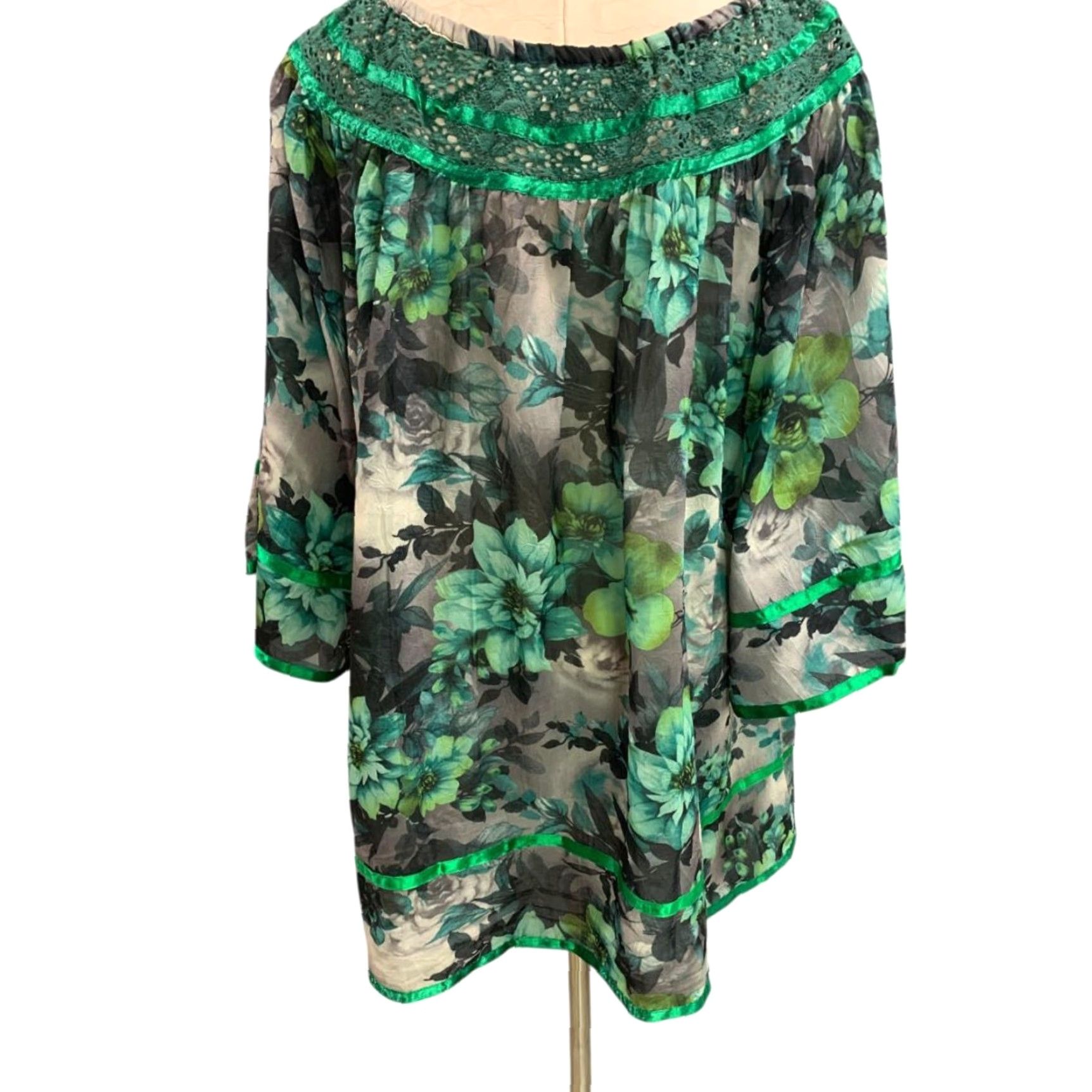 Vintage Angel Heart Boutique Womens Blouse Adult 3X Green Sheer Off Shoulder Size XXL / US 16-18 / IT 52-54 - 7 Thumbnail