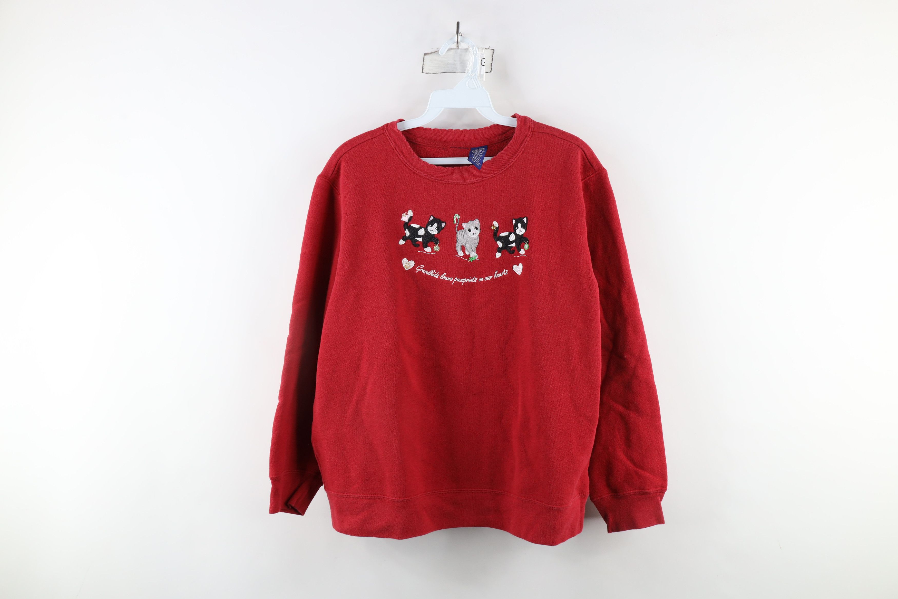 Vintage Vintage 90s Streetwear Grandma Cat Kitten Sweatshirt Red Size L / US 10 / IT 46 - 1 Thumbnail