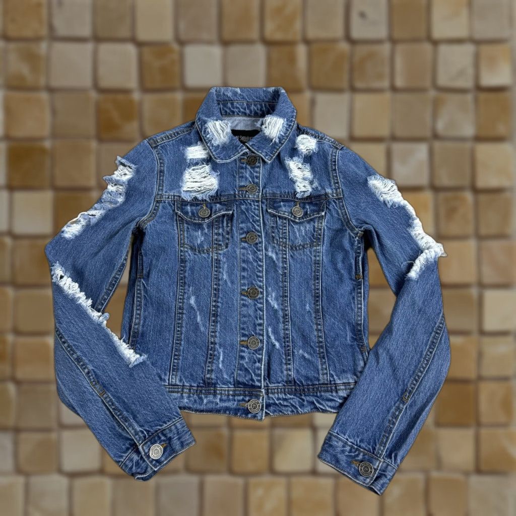 Vintage VINTAGE JW Signature Denim Jacket Womens Small Blue Cropped Distressed Cotton Denim Jacket S Womens Size 28" / US 6 / IT 42 - 1 Thumbnail