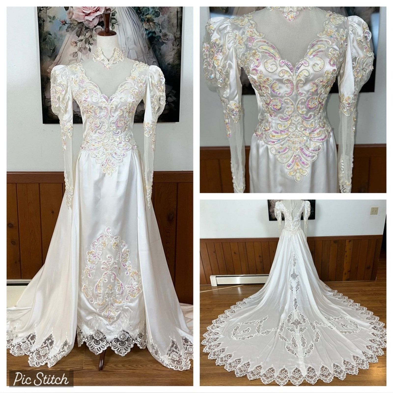 Vintage Vintage 90s Pink Sequin Cathedral Length Wedding Gown! Size M / US 6-8 / IT 42-44 - 1 Thumbnail