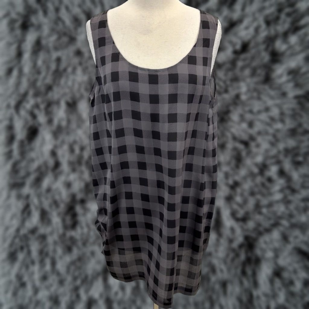 Eileen Fisher Eileen Fisher Tunic Tank Top Shirt L 100% Silk Black Gray Check Lagenlook Womens Shirt Size L / US 10 / IT 46 - 1 Thumbnail