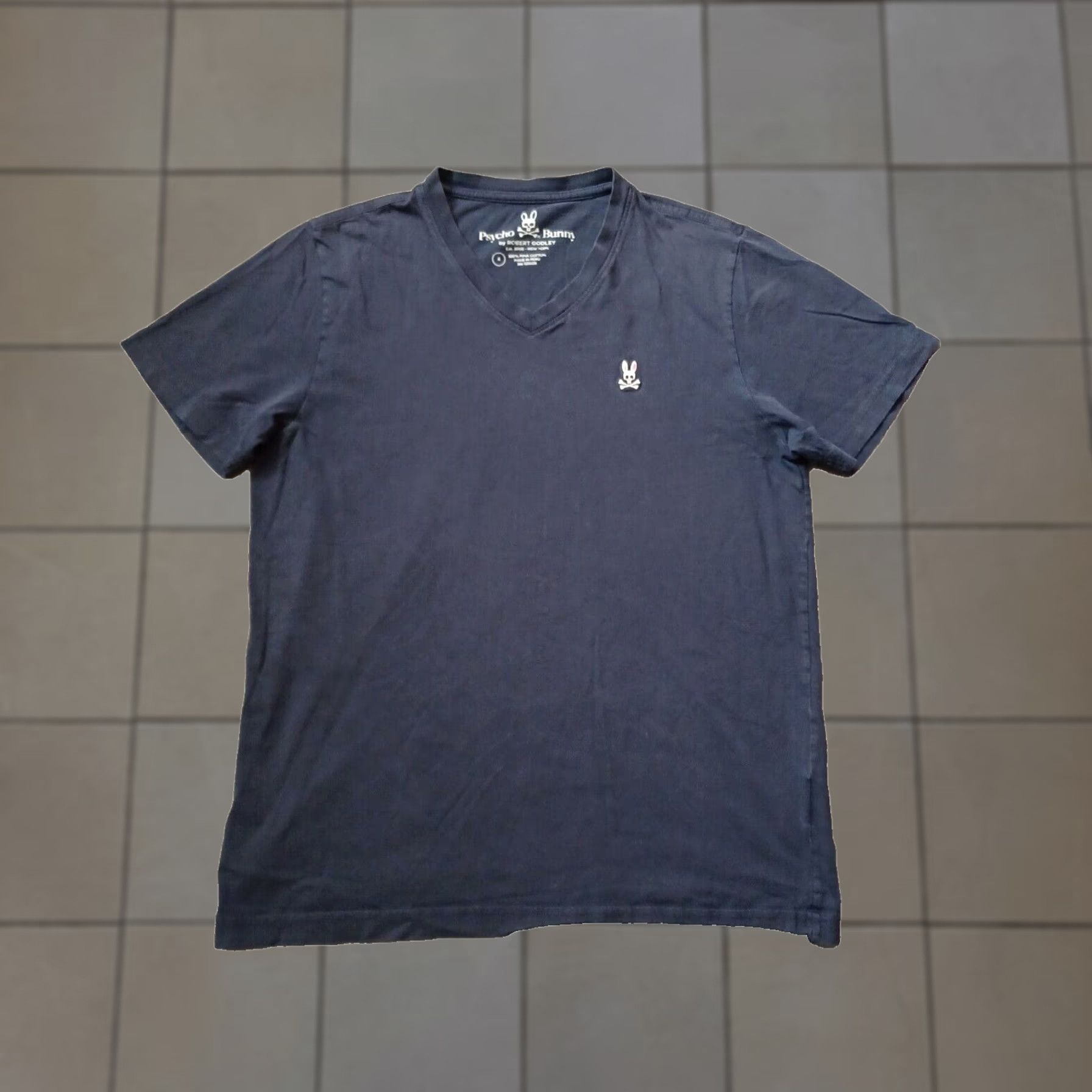 Psycho Bunny Psycho Bunny Tee Mens 4 Medium Navy Logo Short Sleeve V-Neck T-Shirt Blue Cotton Knit Size US M / EU 48-50 / 2 - 1 Thumbnail