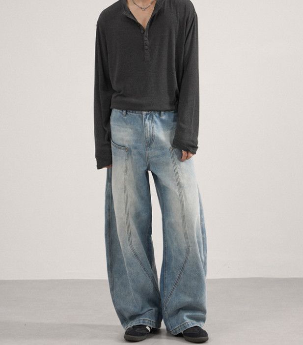 Japanese Brand American-style patchwork baggy wide-leg curved jeans for men Size US 32 / EU 48 - 2 Thumbnail