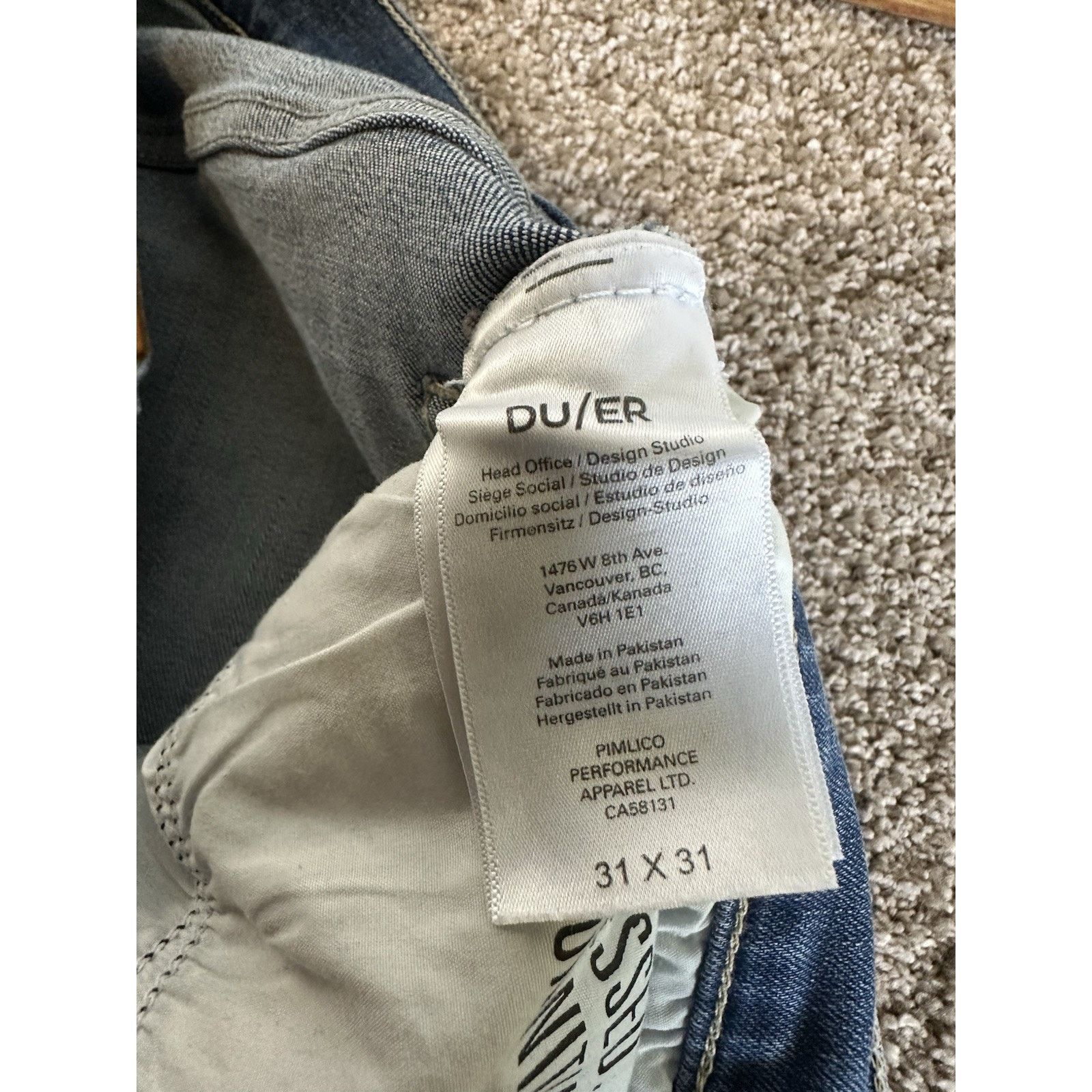 DUER DU/ER Jeans Mens 31x31 Blue Medium Wash Straight Size US 31 - 6 Thumbnail