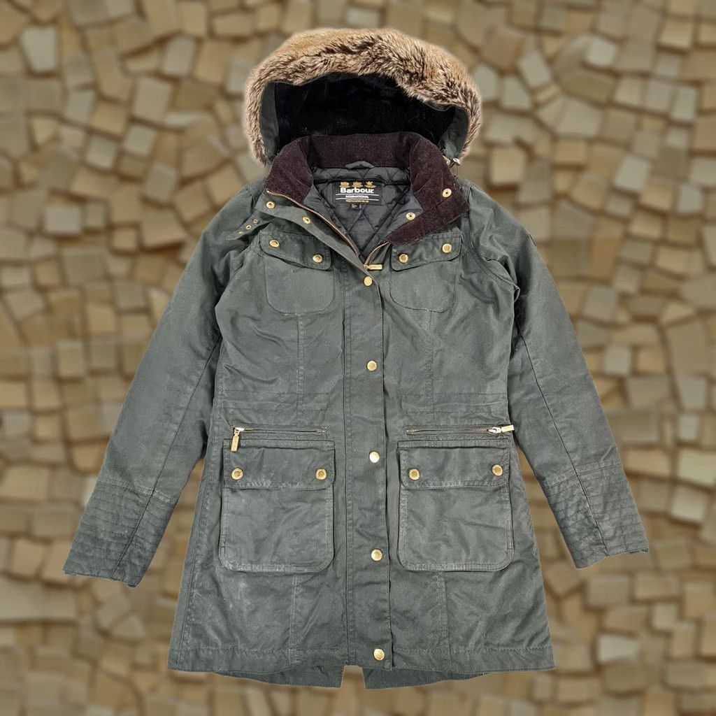 Barbour Barbour Womens Jacket Green 8 UK Mallory Waterproof Country Faux Fur Hood Casual Classic Outdoor Waxed Size M / US 6-8 / IT 42-44 - 1 Thumbnail