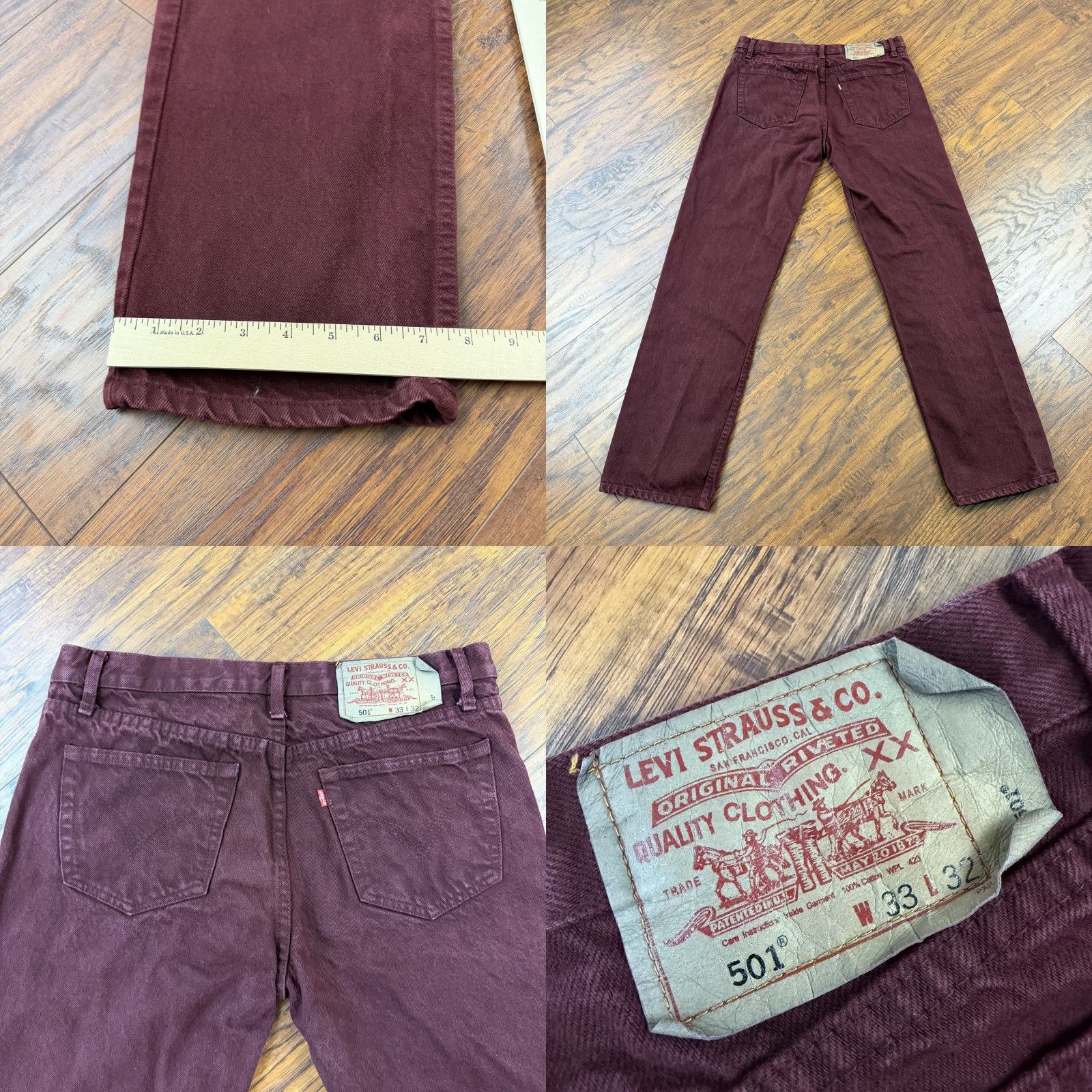 Levi's VINTAGE Levi's 501 Jeans Mens 33 Straight Leg Button Fly Dark Red Denim USA Size US 33 - 8 Thumbnail