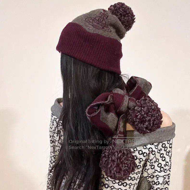 Vivienne Westwood Vivienne Westwood Saturn knitted beanie, striped pom-pom s Size ONE SIZE - 1 Thumbnail