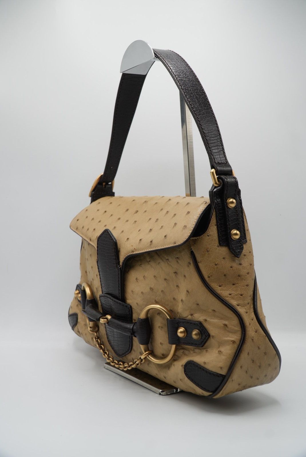 Gucci Gucci Brown Ostrich Horsebit Shoulder Bag Size ONE SIZE - 5 Thumbnail