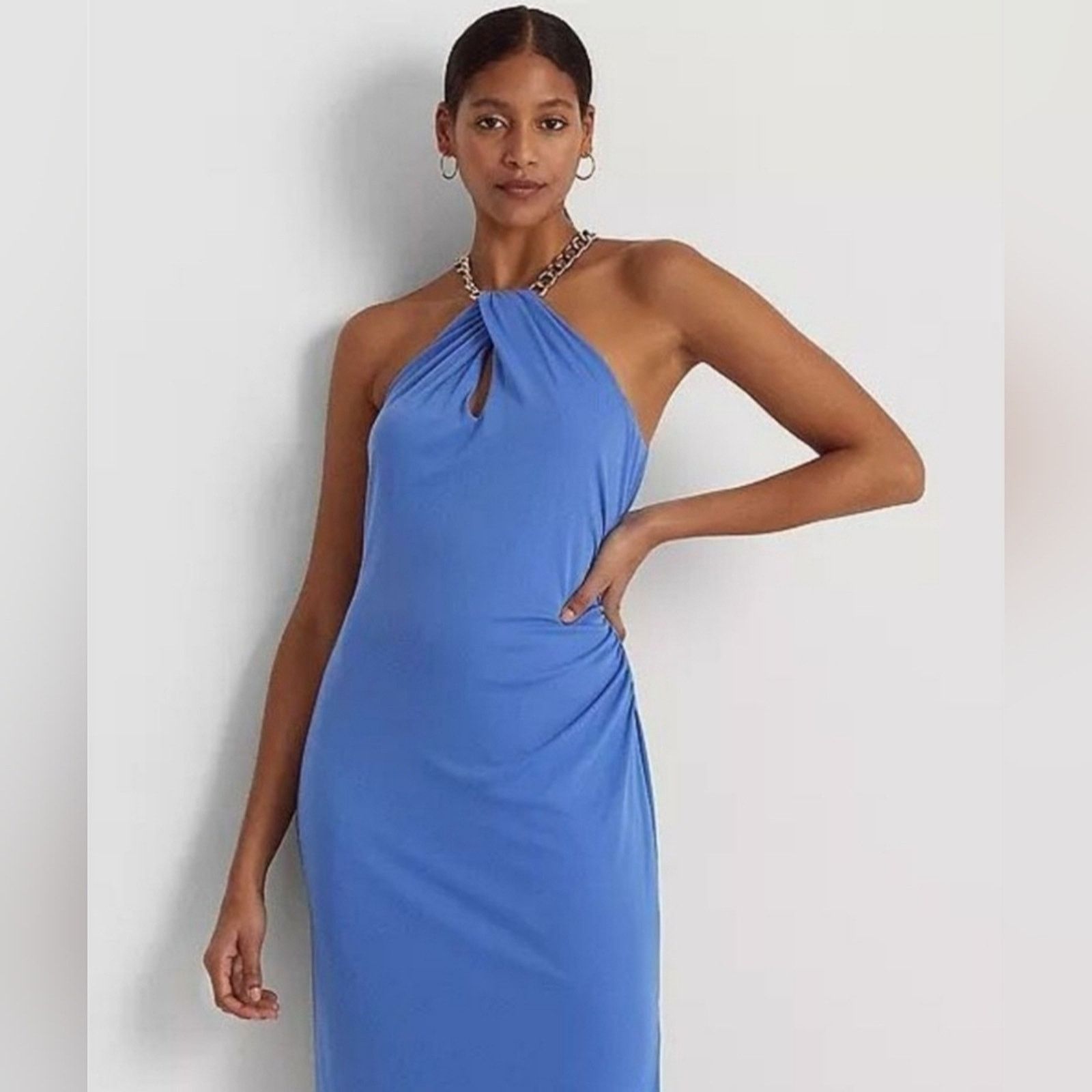 Ralph Lauren Lauren Ralph Lauren LRL Blue Gold Chain Halter Gown Size 10 Size L / US 10 / IT 46 - 2 Thumbnail
