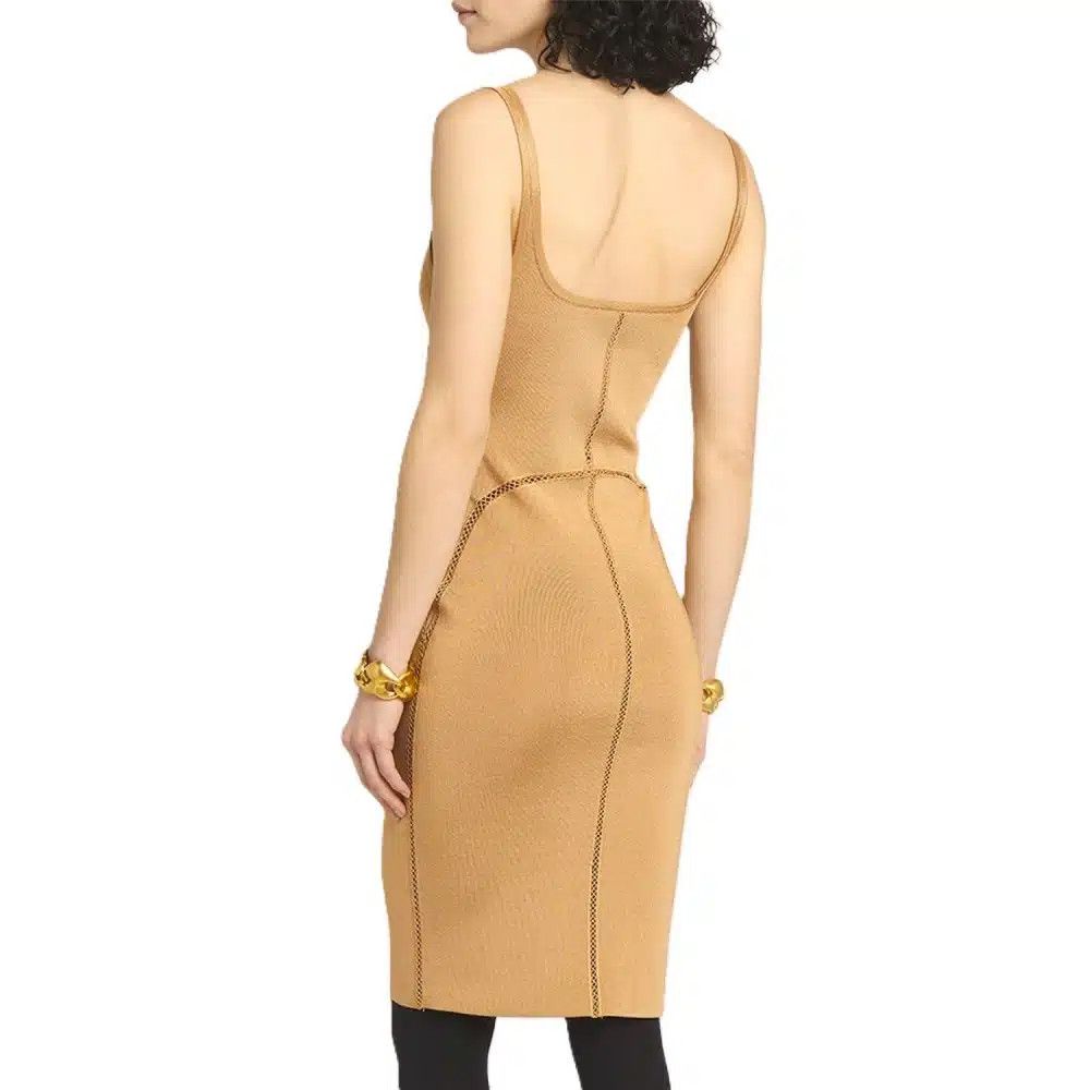 Tom Ford o1loc1c0825 ACK499 Ladder Stitch Knit Midi Dress in Camel Size XS / US 0-2 / IT 36-38 - 5 Thumbnail