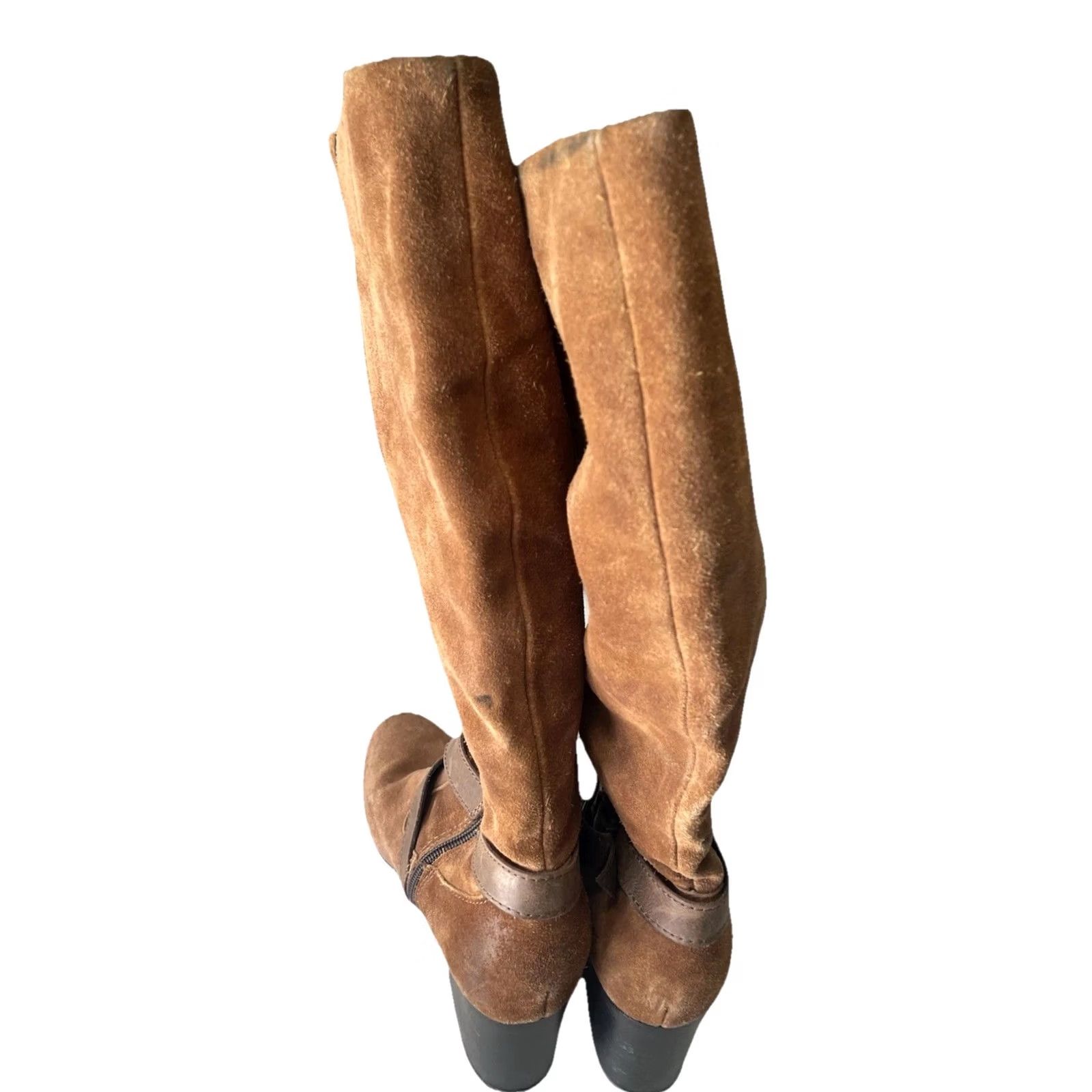 Vintage B.O.C. Women Knee High Boots Brown Suede Cowgirl Buckles Winter Fall Zip 6 Size US 6 / IT 36 - 7 Thumbnail