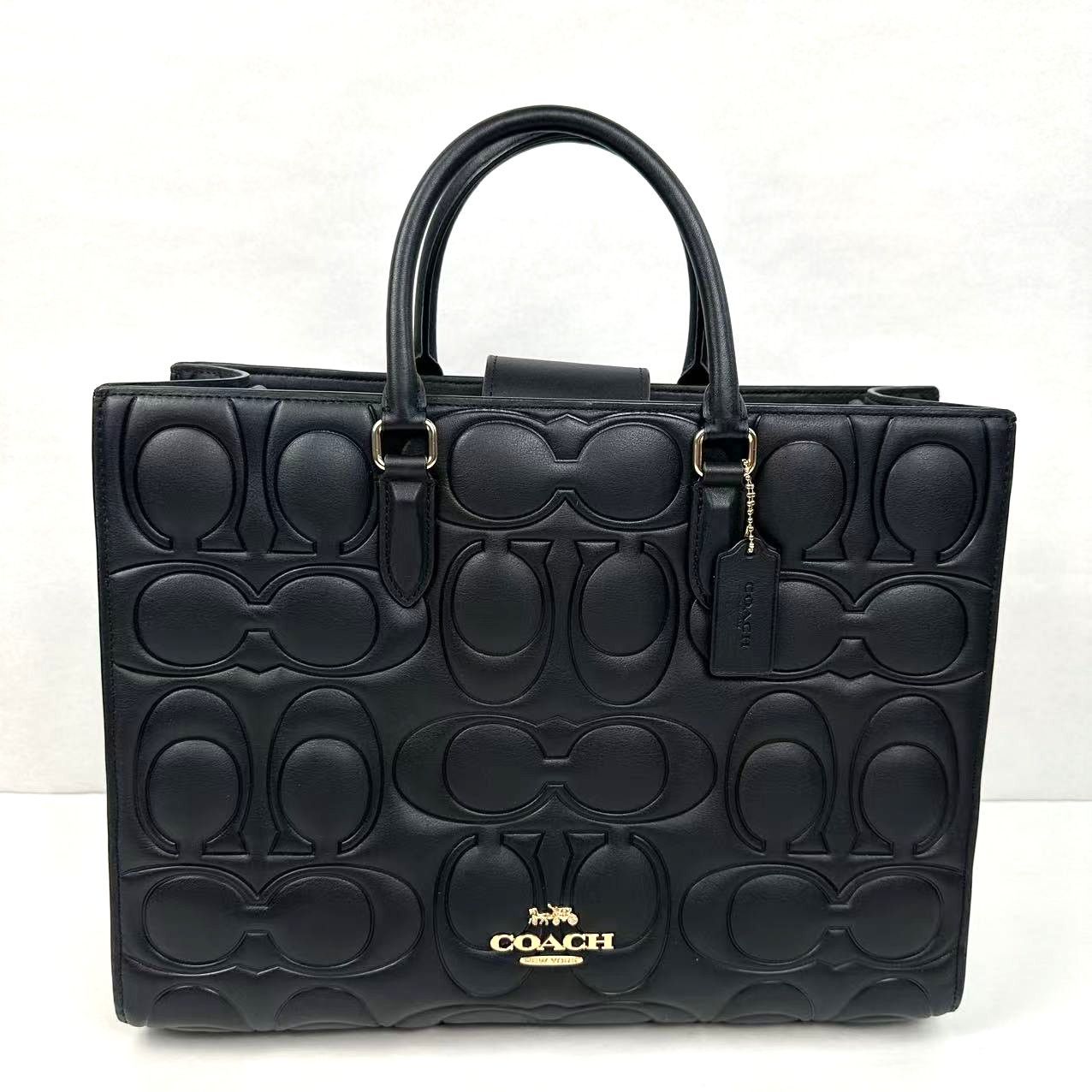 Coach Maggie Tote Bag In Blocked Sig Leather Black Cy672, Women's