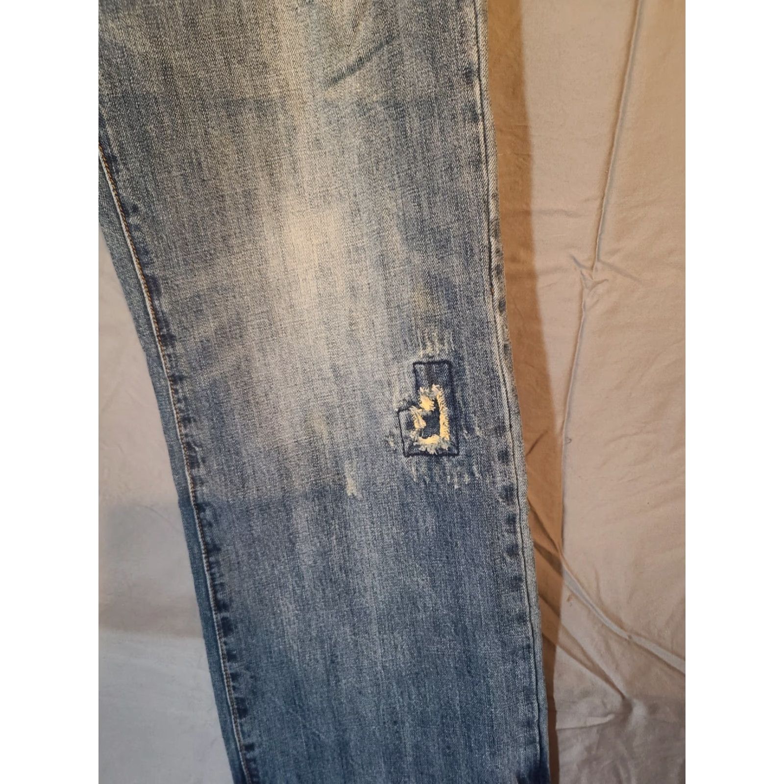 Vintage Industrial Exchange Jeans Loose Fit 36x34 100% Cotton Blue Distressed Holes 5-Pocket Mid Rise Mens Straight Denim Jeans Size US 36 / EU 52 - 2 Thumbnail