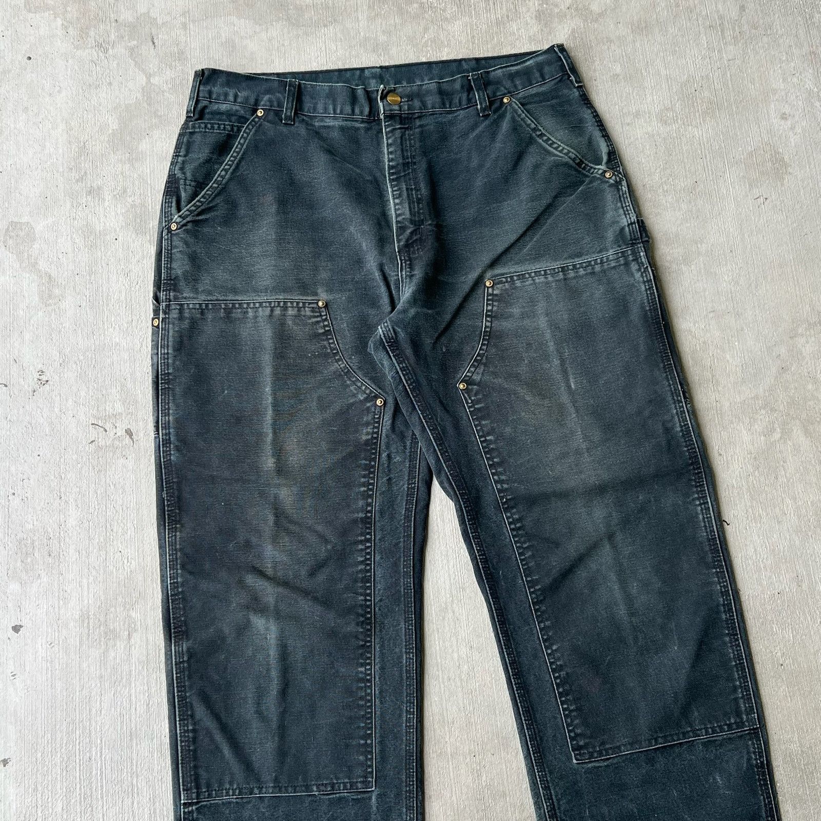 Carhartt × Vintage Carhartt faded black double knee work wear carpenter pants Size US 35 - 2 Thumbnail