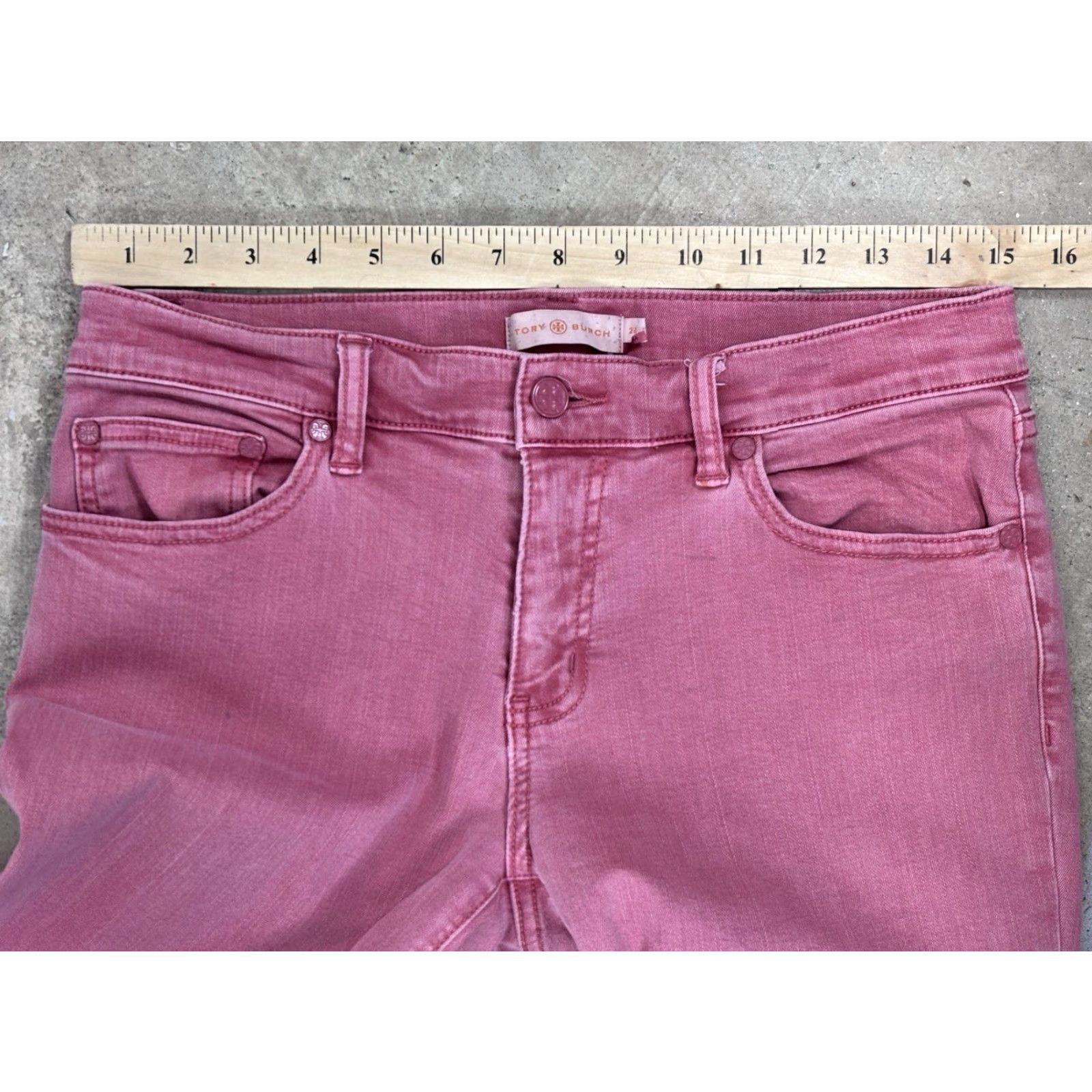 Tory Burch TORY BURCH Womens Skinny Jeans Mid Rise Ankle Pink Size 28 Regular Inseam 25 Stretch Denim 5-Pocket Logo Preppy Heritage Vintage? (No) Size 28" / US 6 / IT 42 - 7 Thumbnail