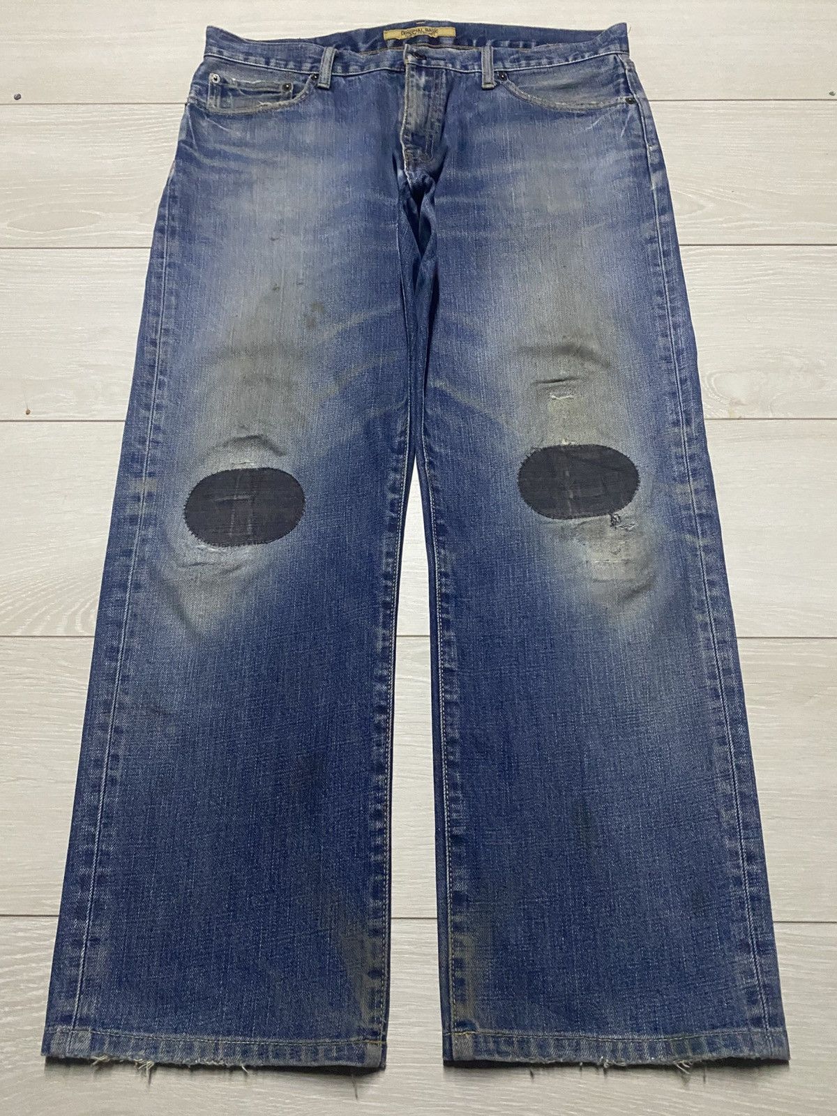 Engineered Garments × Uniqlo Vintage Uniqlo S002 Blue Wash Patches Distressed Loose Jeans Size US 35 - 1 Thumbnail